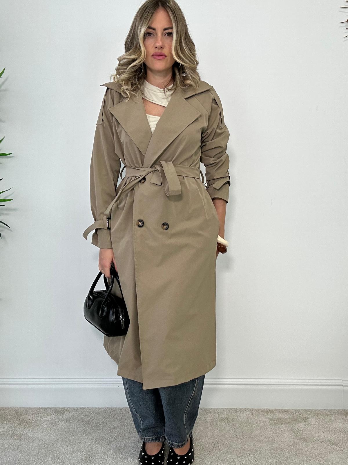 Trench con cintura - Beige Scuro