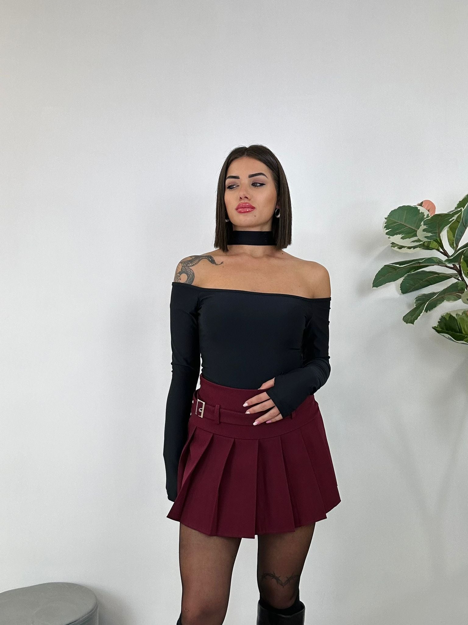 Jupe courte plissée Jenny - Bordeaux