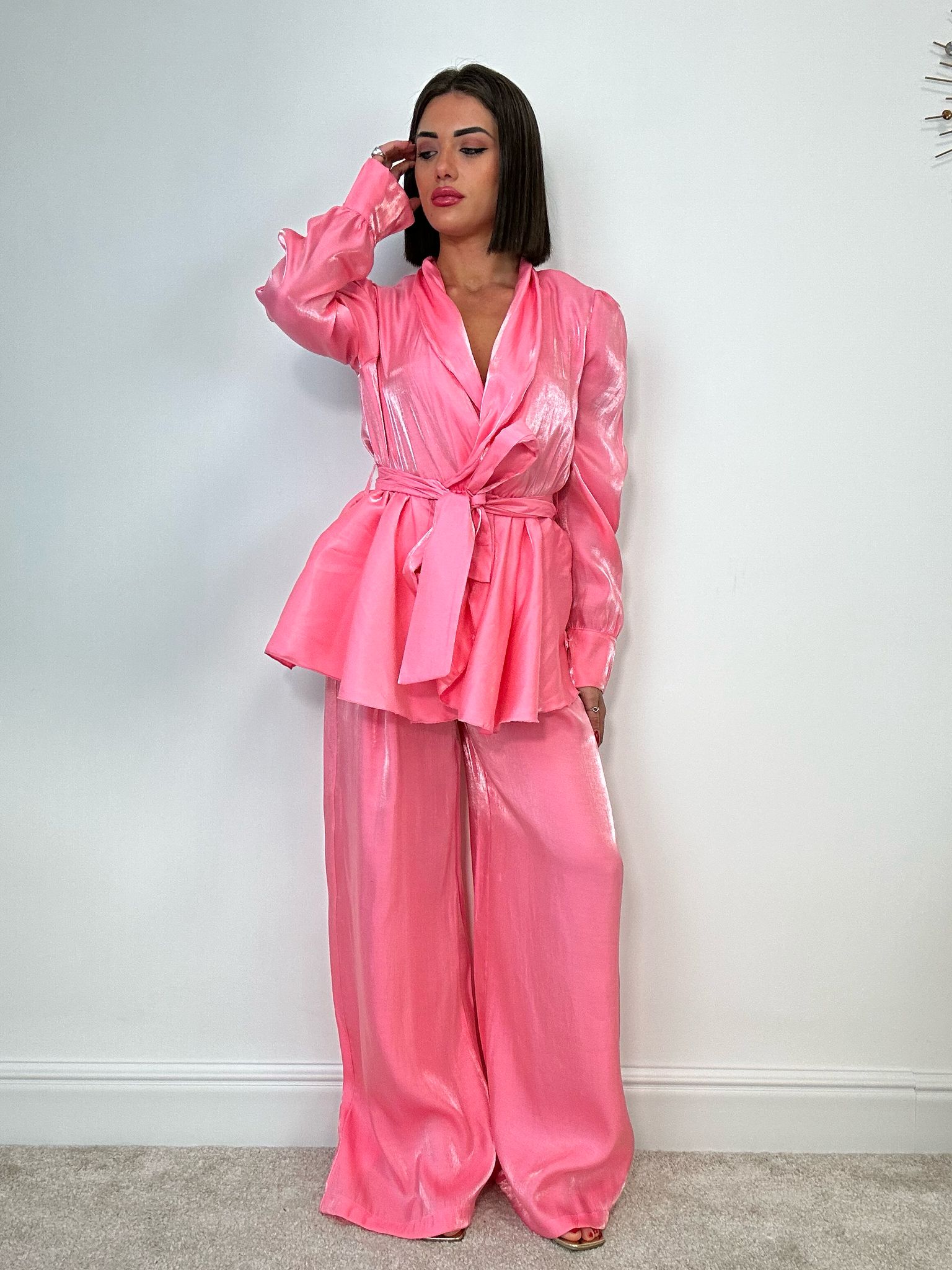 Coordinato Satinato (Blusa + Pantalone) Rosa