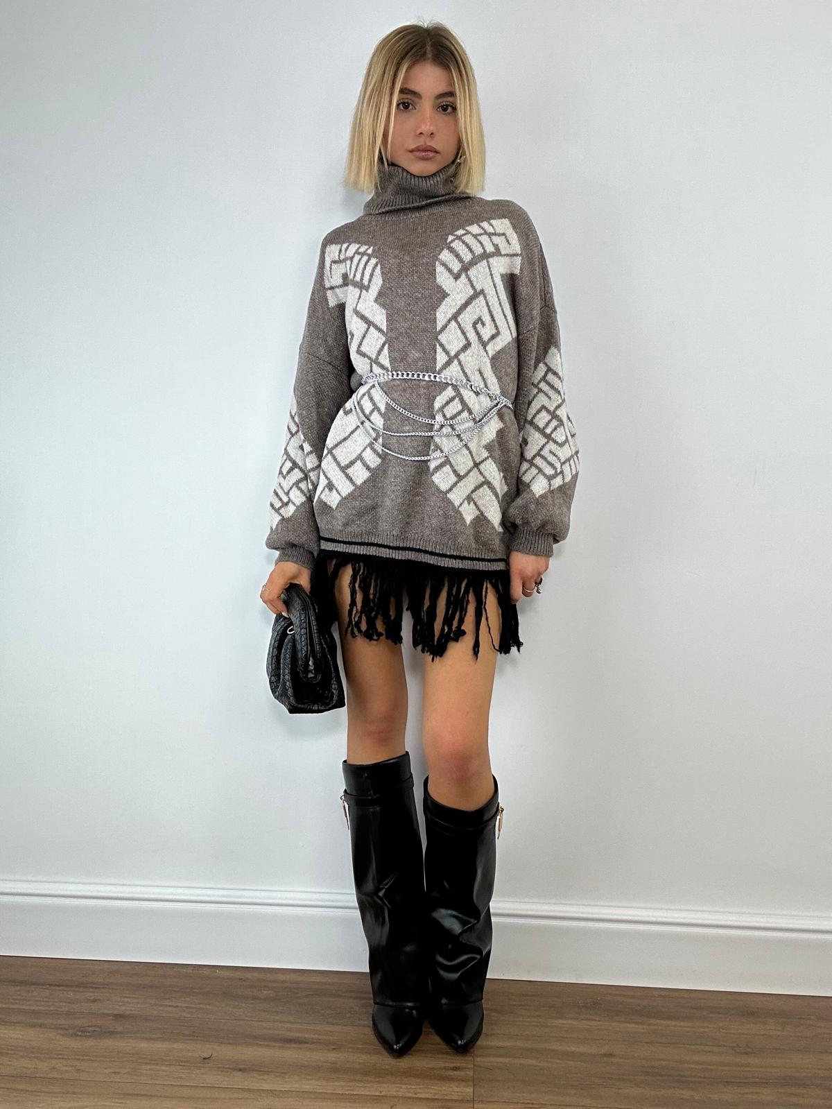 Abito con frange 25870 - Fango