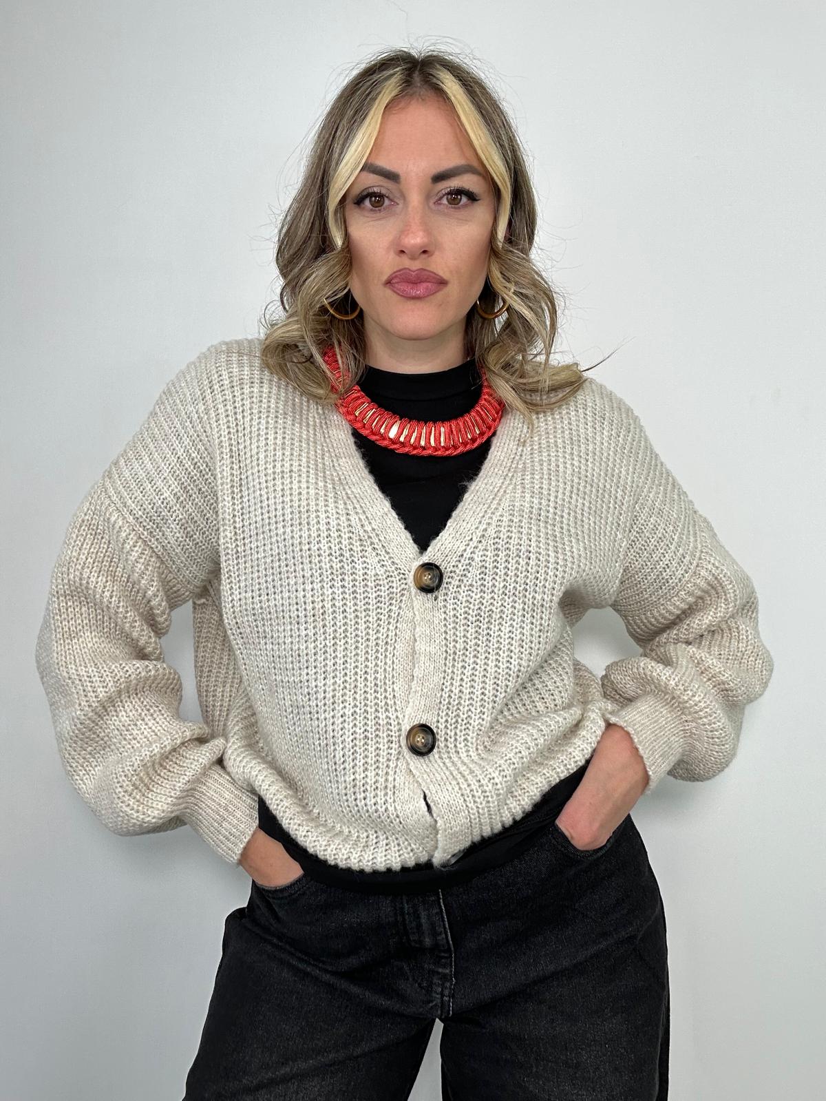 Cardigan 1276 con bottoni - Beige