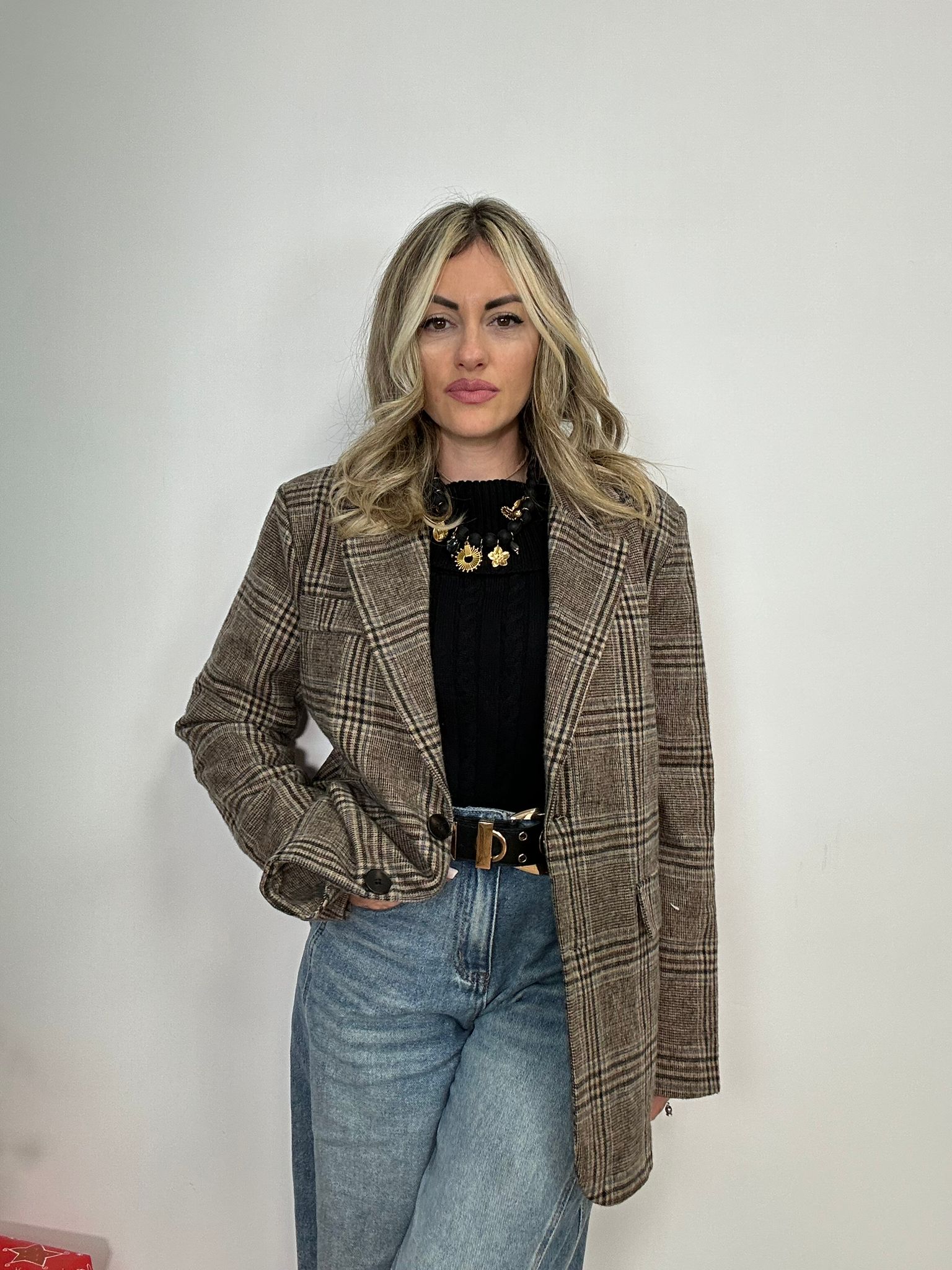 Blazer Scozzese 25752 - Beige Chiaro e Marrone