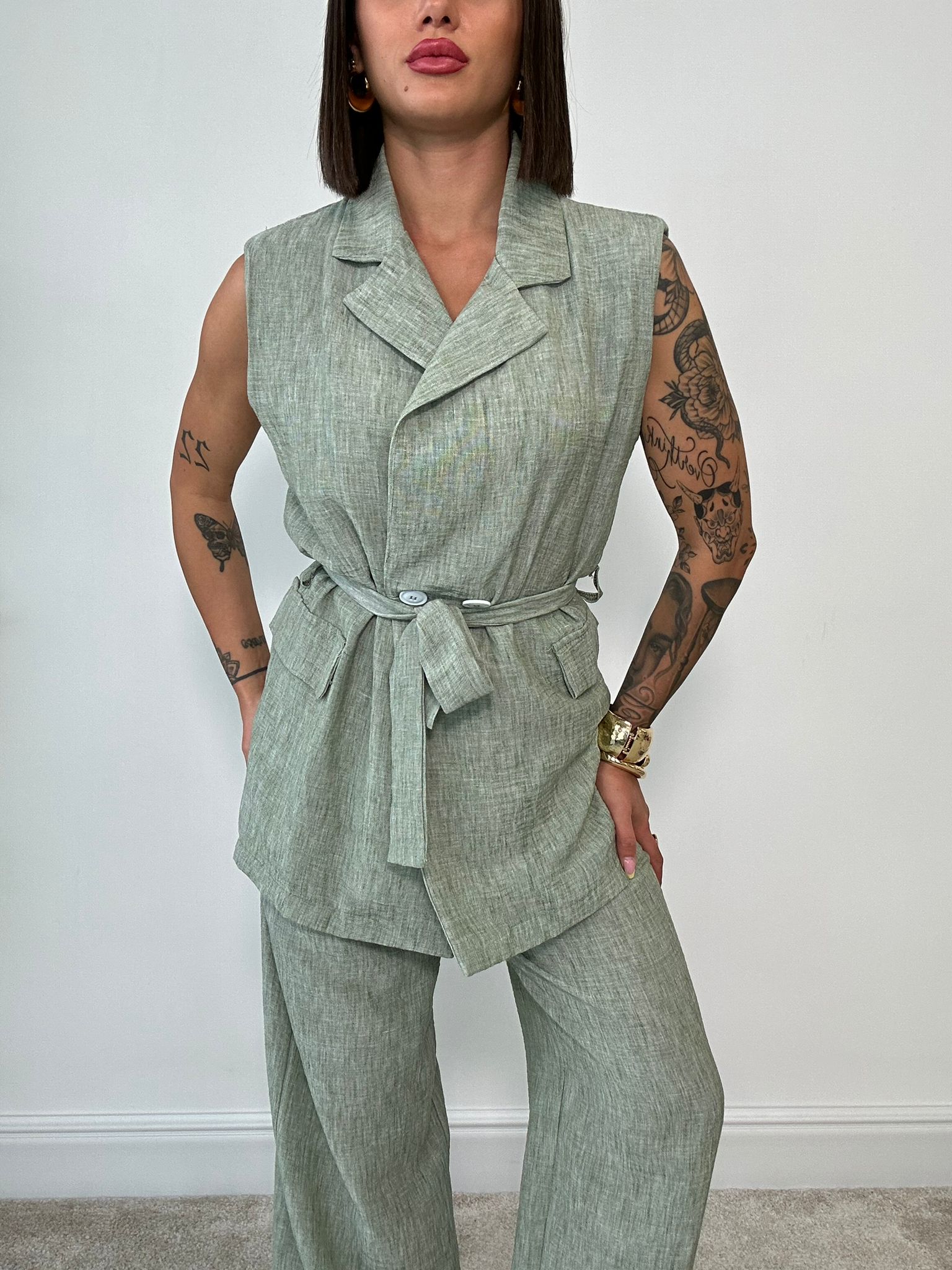 Coordinato Kyoto (Blazer Smanicato + Pantalone) Verde