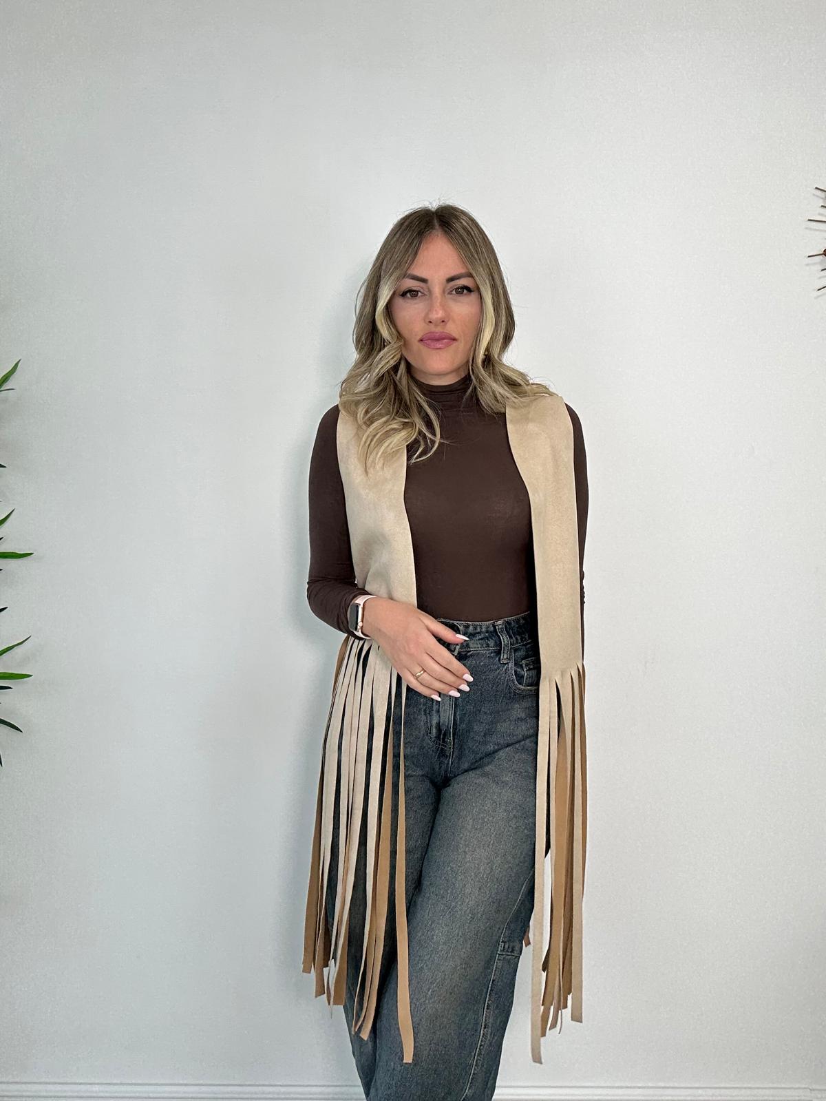 Gilet con Frange 2700 - Beige Chiaro