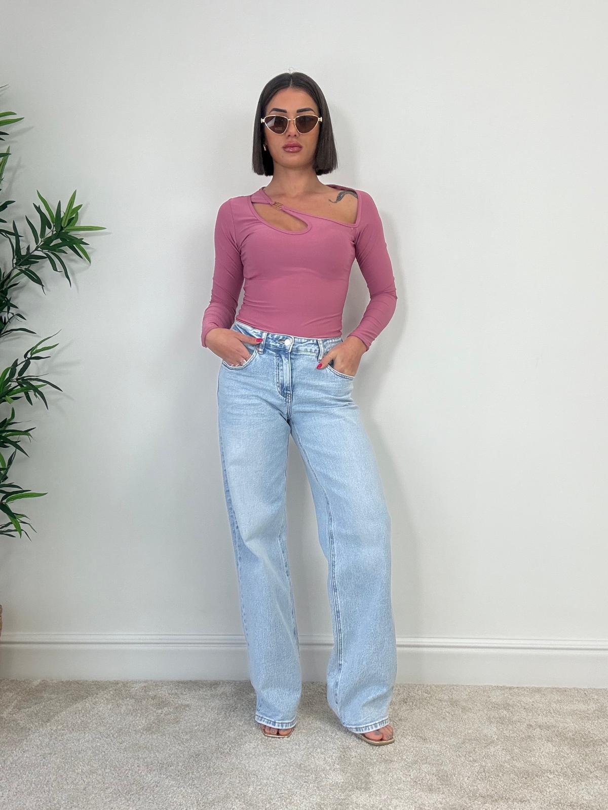 Jeans con foulard a palazzo - Lavaggio chiaro