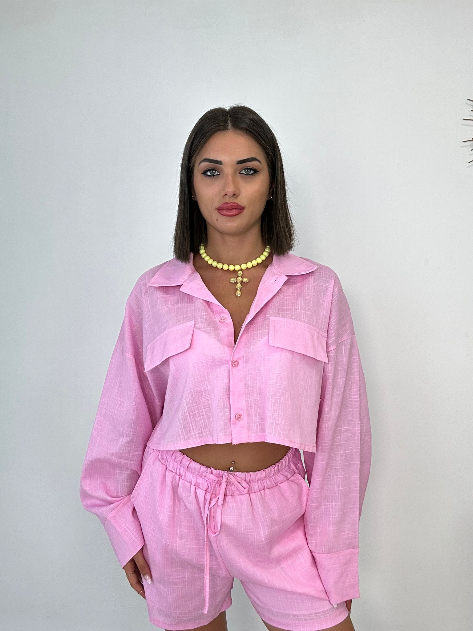 Coordinato Bilbao (Camicia Crop + Pantaloncino) Rosa