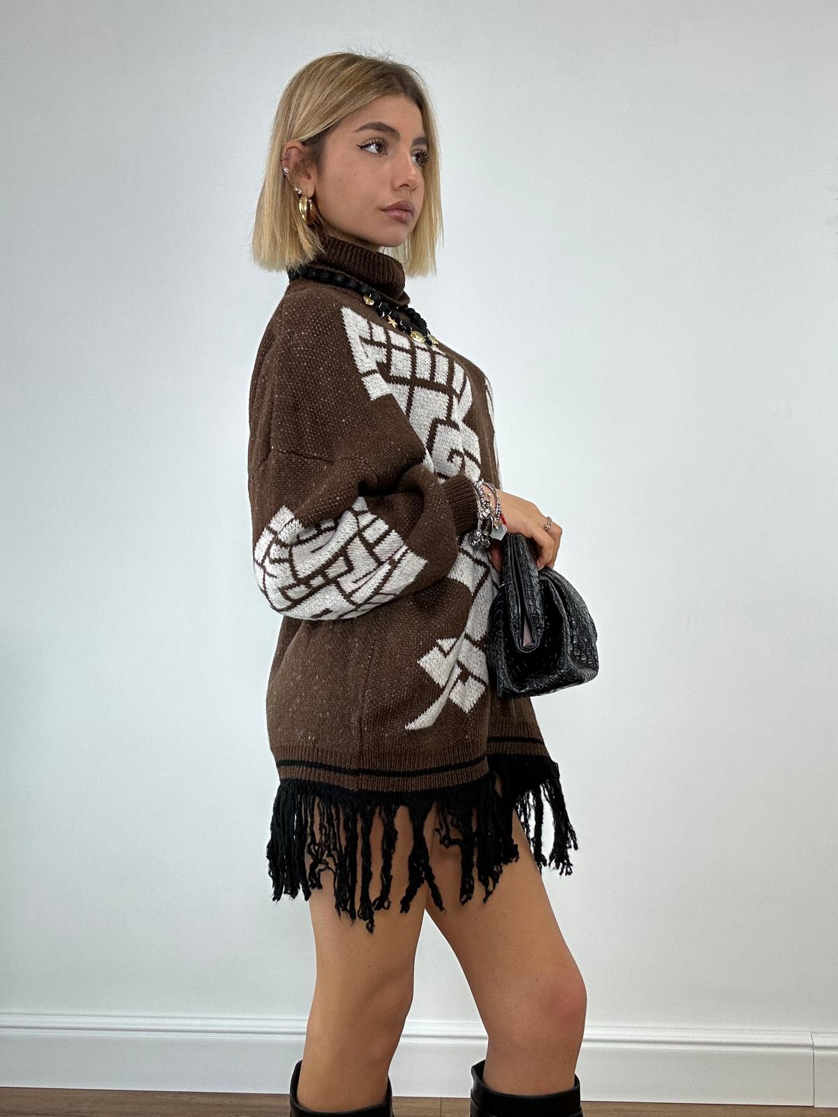 Abito con frange 25870 - Marrone