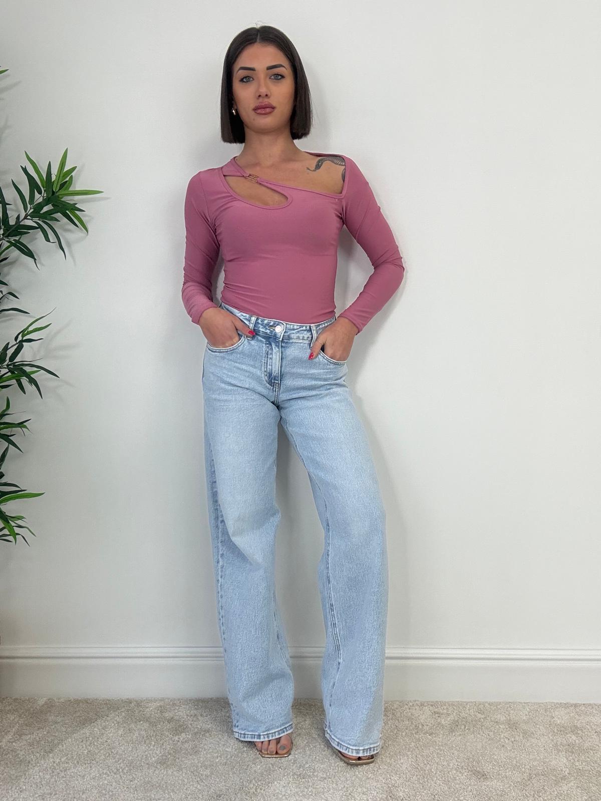 Jeans con foulard a palazzo - Lavaggio chiaro