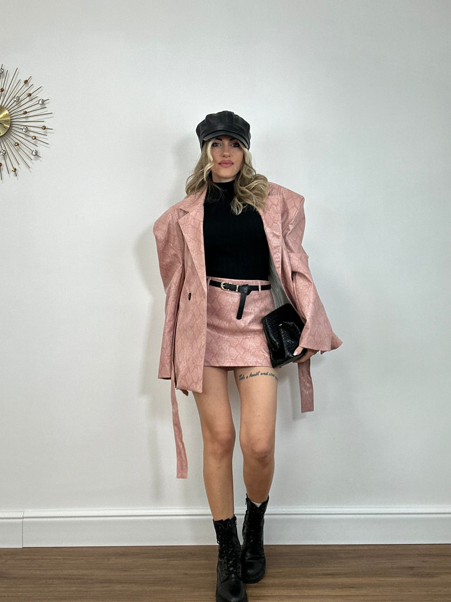 Gonna con pantaloncino in ecopelle pitonata GCH222 - Rosa