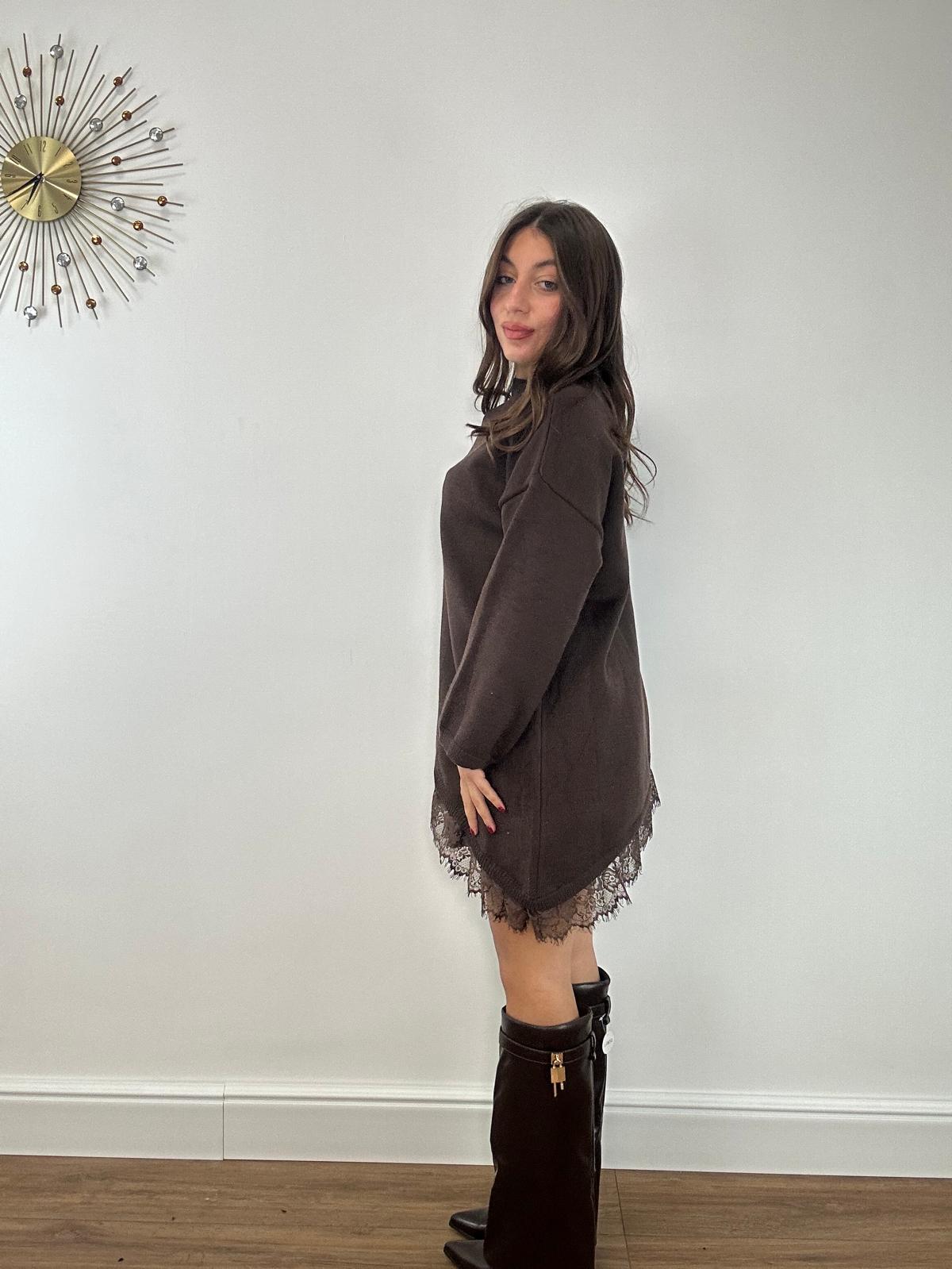 PREORDINE IN ARRIVO 25 NOVEMBRE - Maglione Asimmetrico 25893 - Marrone