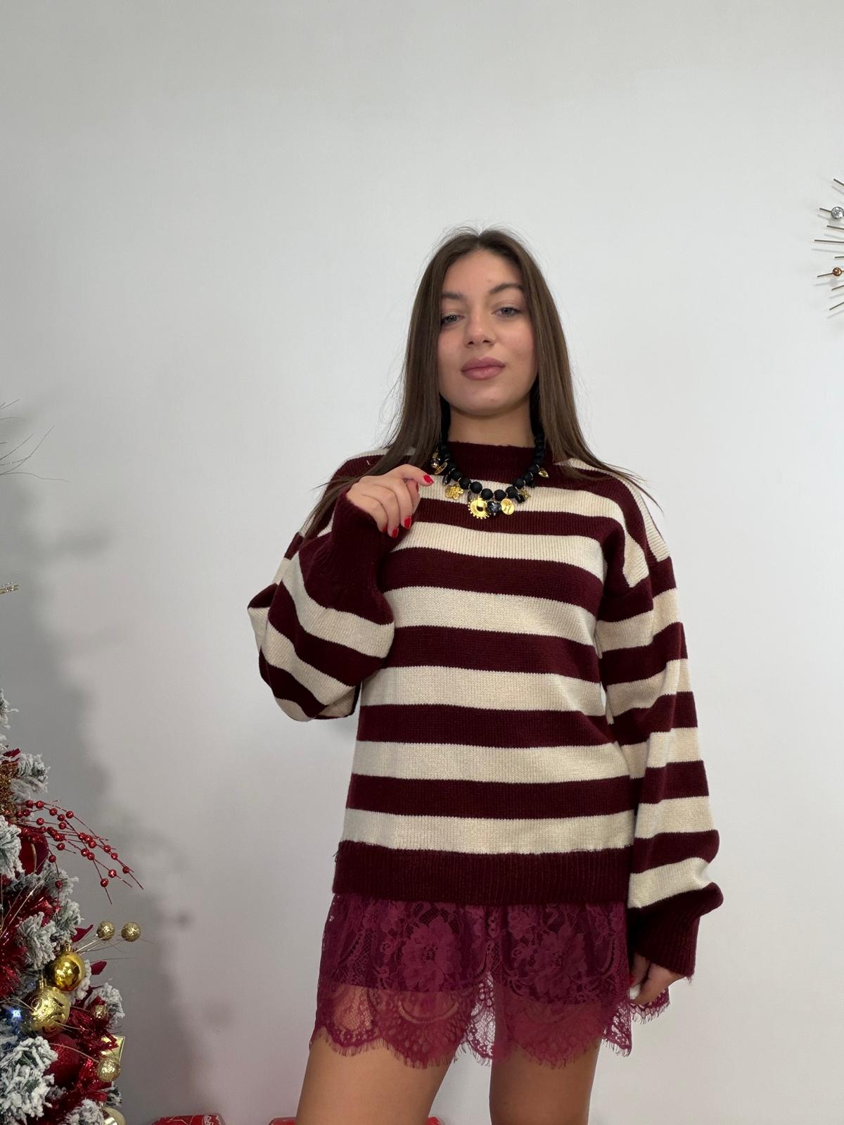 Maglione con pizzo 25892 - Panna e Bordeaux