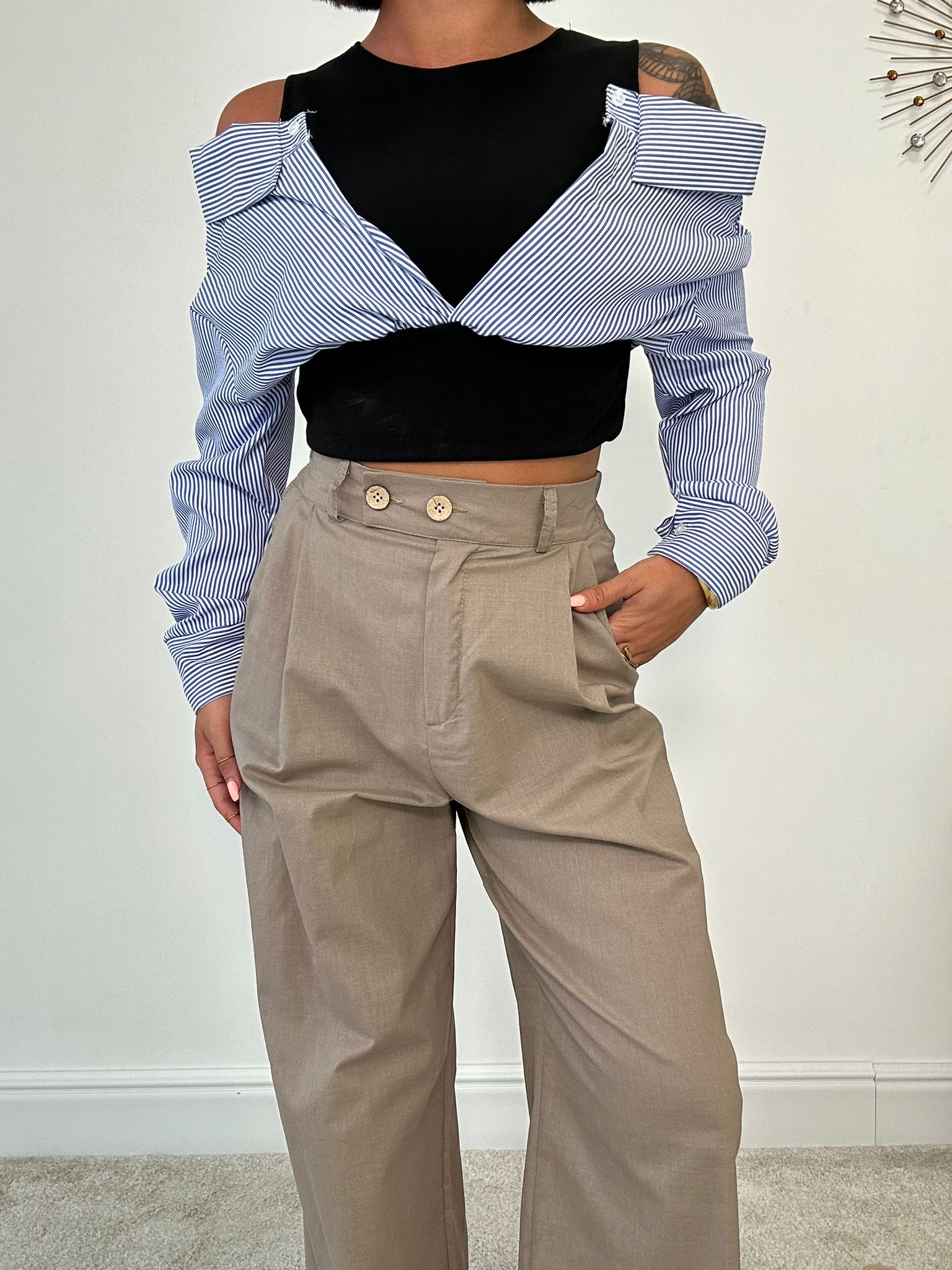 Pantalone in Lino con bottone - Fango