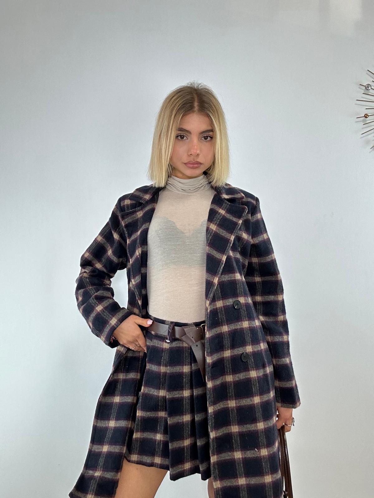 Cappotto a Quadri 0025 - Blu e Prugna