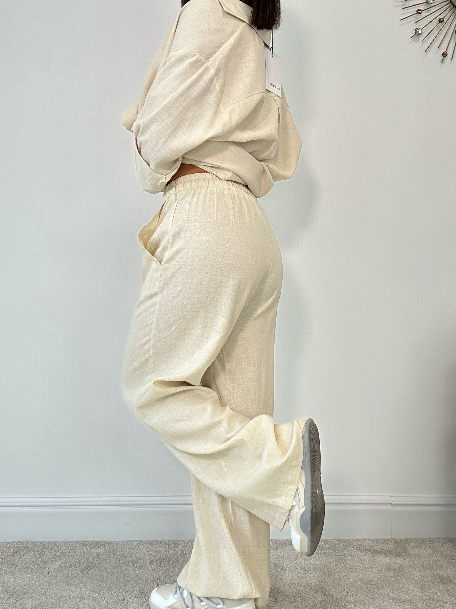 Pantalone in Lino con Laccetti - Beige Chiaro