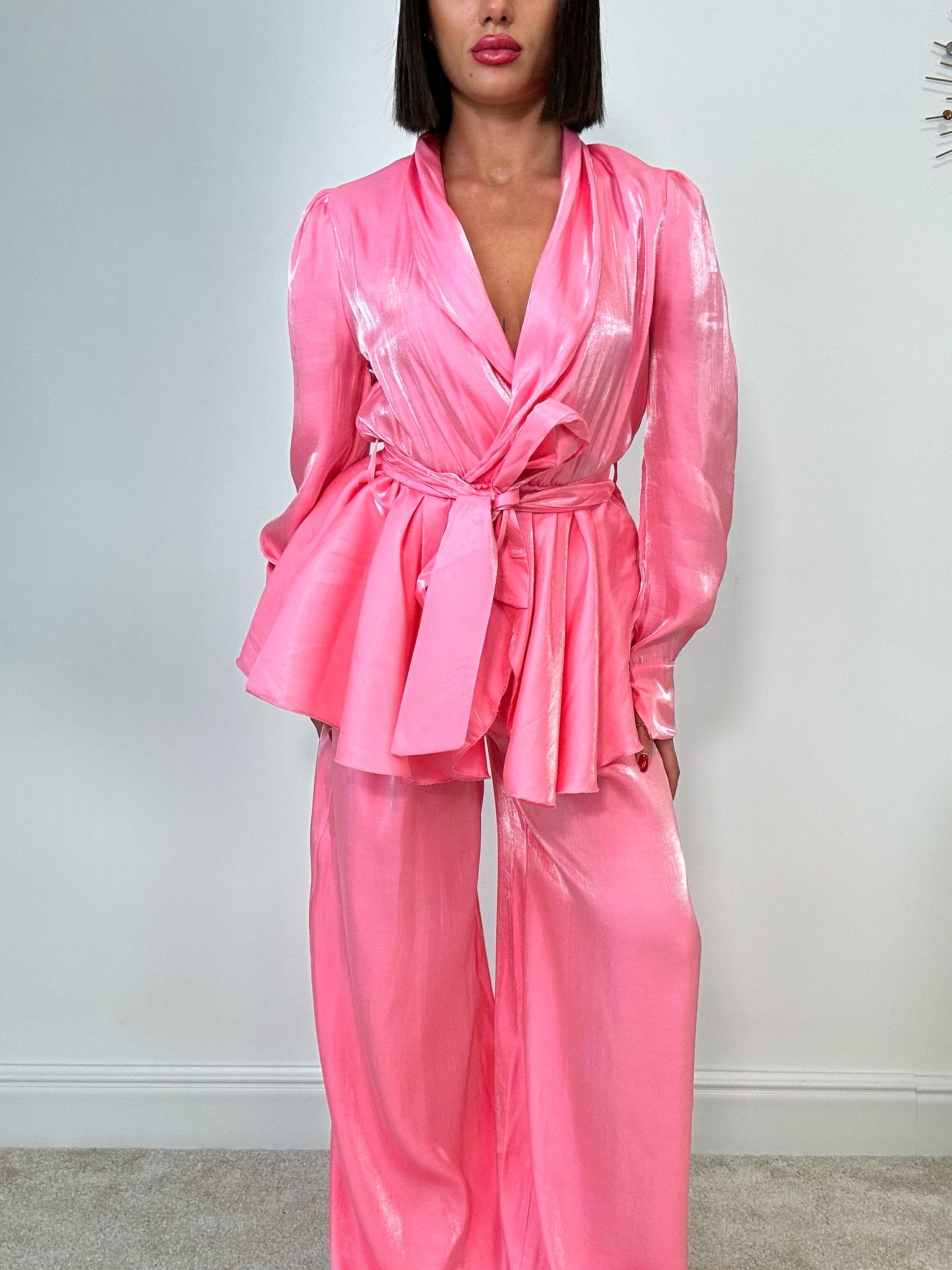 Coordinato Satinato (Blusa + Pantalone) Rosa