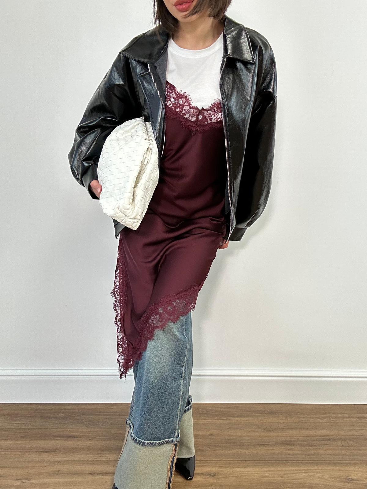 Abito con ricamo in piazzo 7895 - Bordeaux