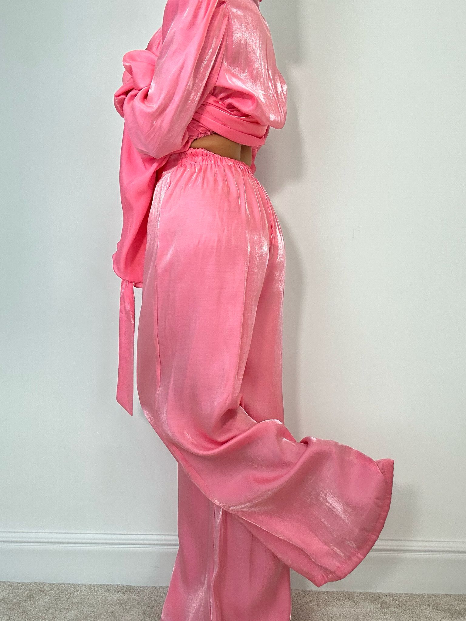 Coordinato Satinato (Blusa + Pantalone) Rosa