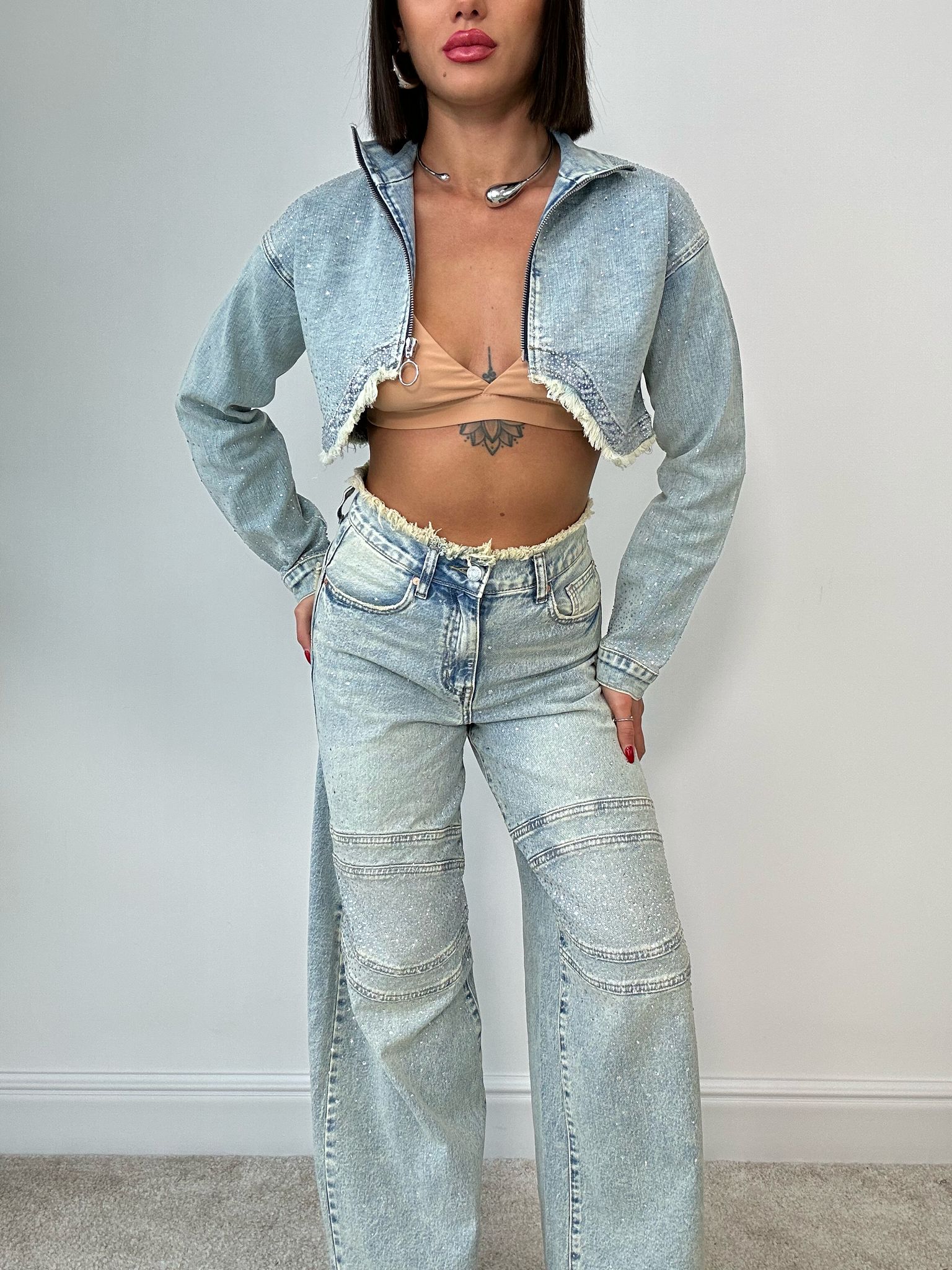 Giacca Crop Con strass - Sabbiato