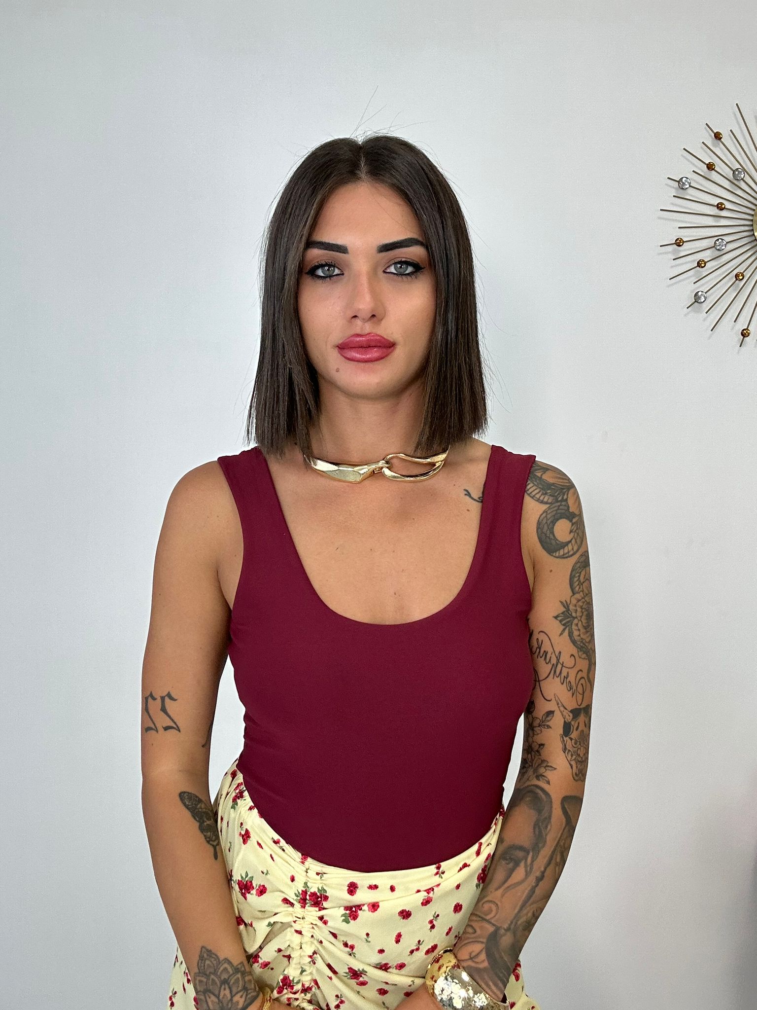 Body con coppe scollo rotondo - Bordeaux