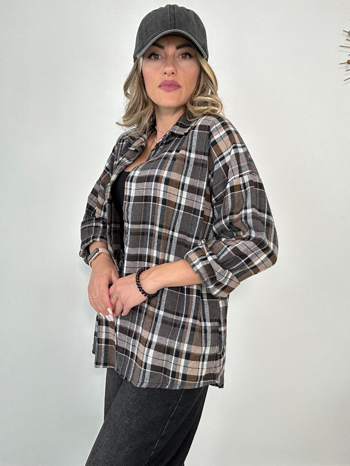 Camicia quadri 24587 - Grigio e Marrone