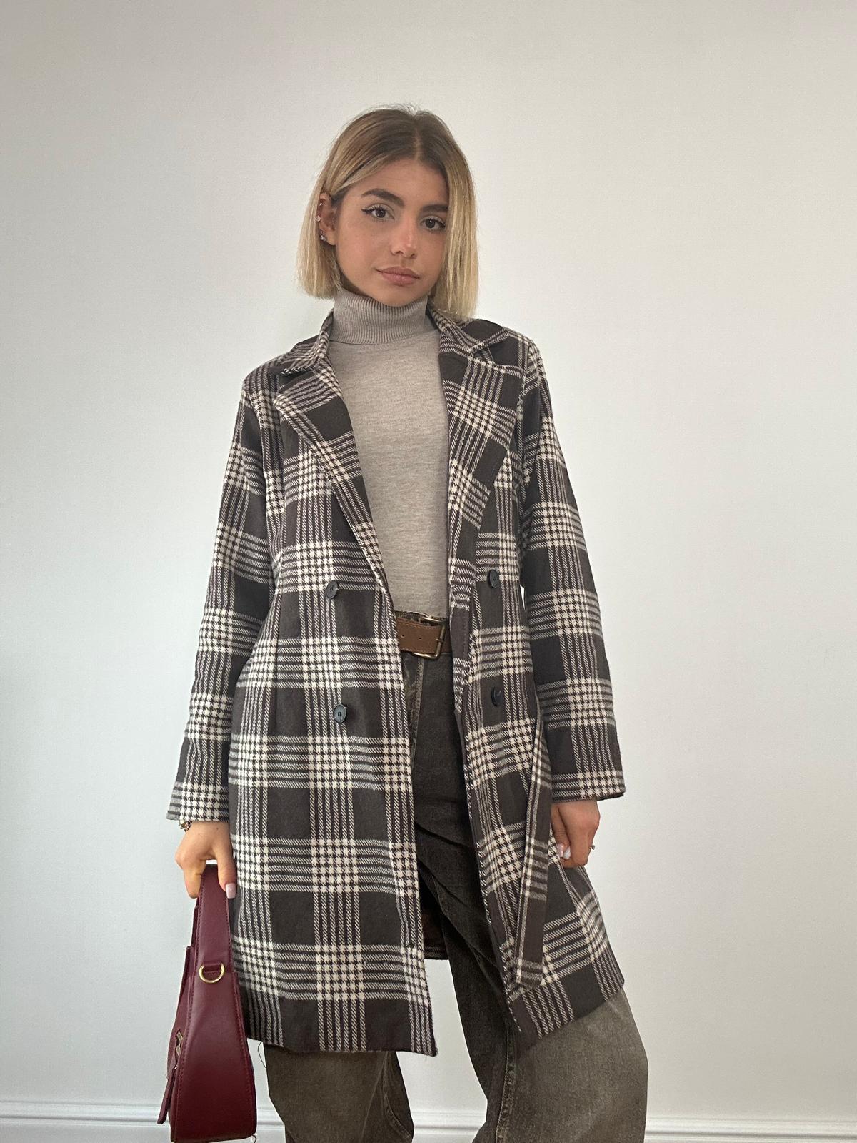 Cappotto a Quadri 0025 - Panna e Marrone