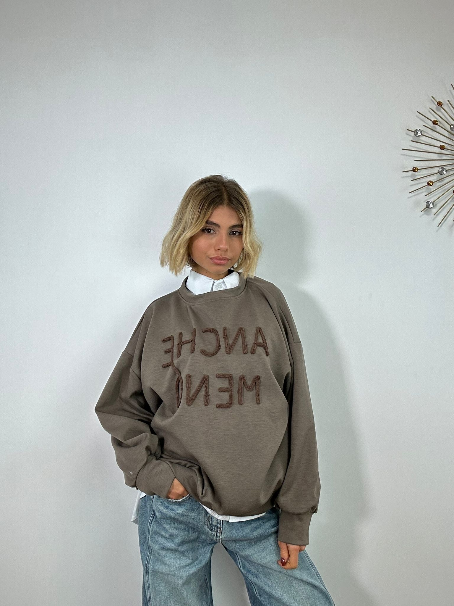 Felpa "Anche Meno" M6023 - Fango