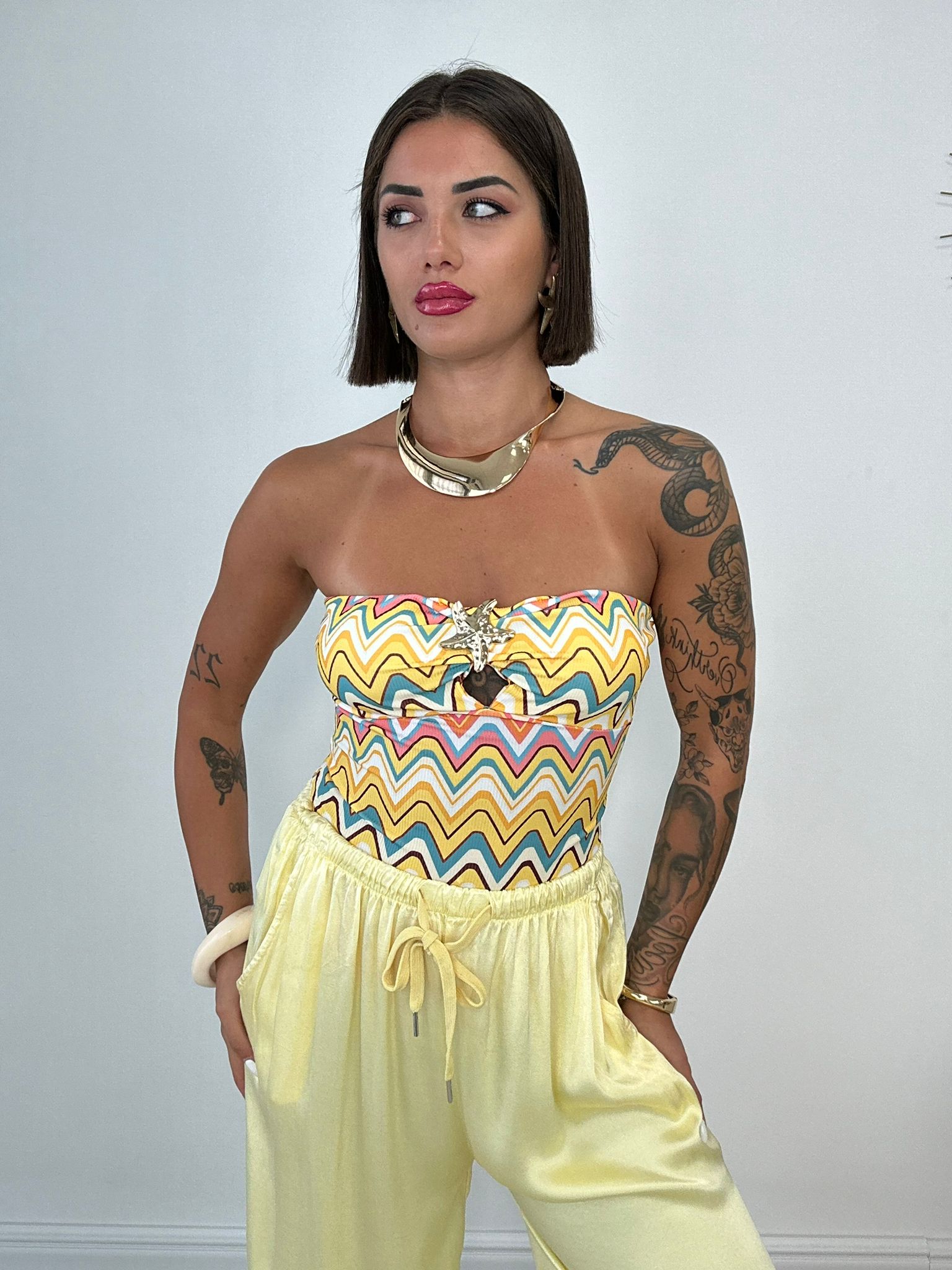 Body a Fascia con stella marina - Giallo