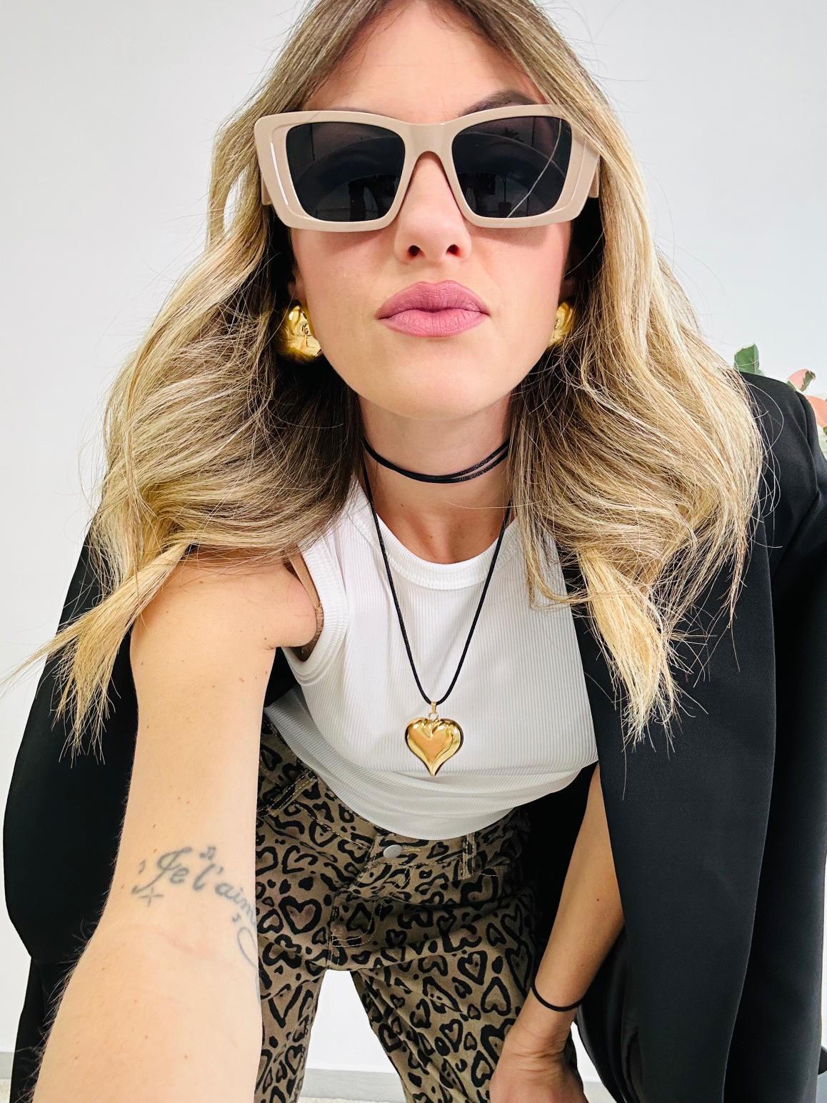 Occhiali da sole lucidi a forma quadrata Khaki