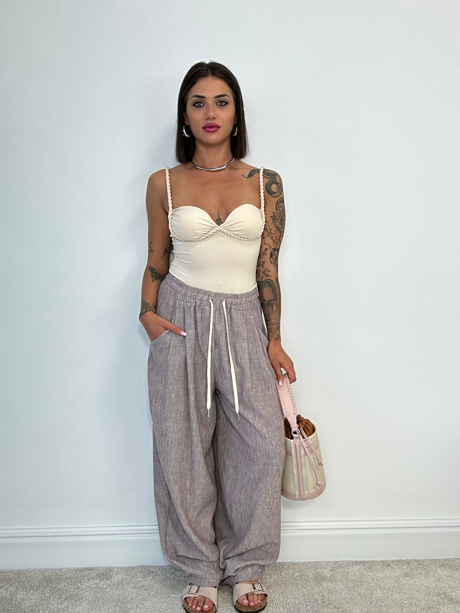 Body bretelle intrecciate - Beige