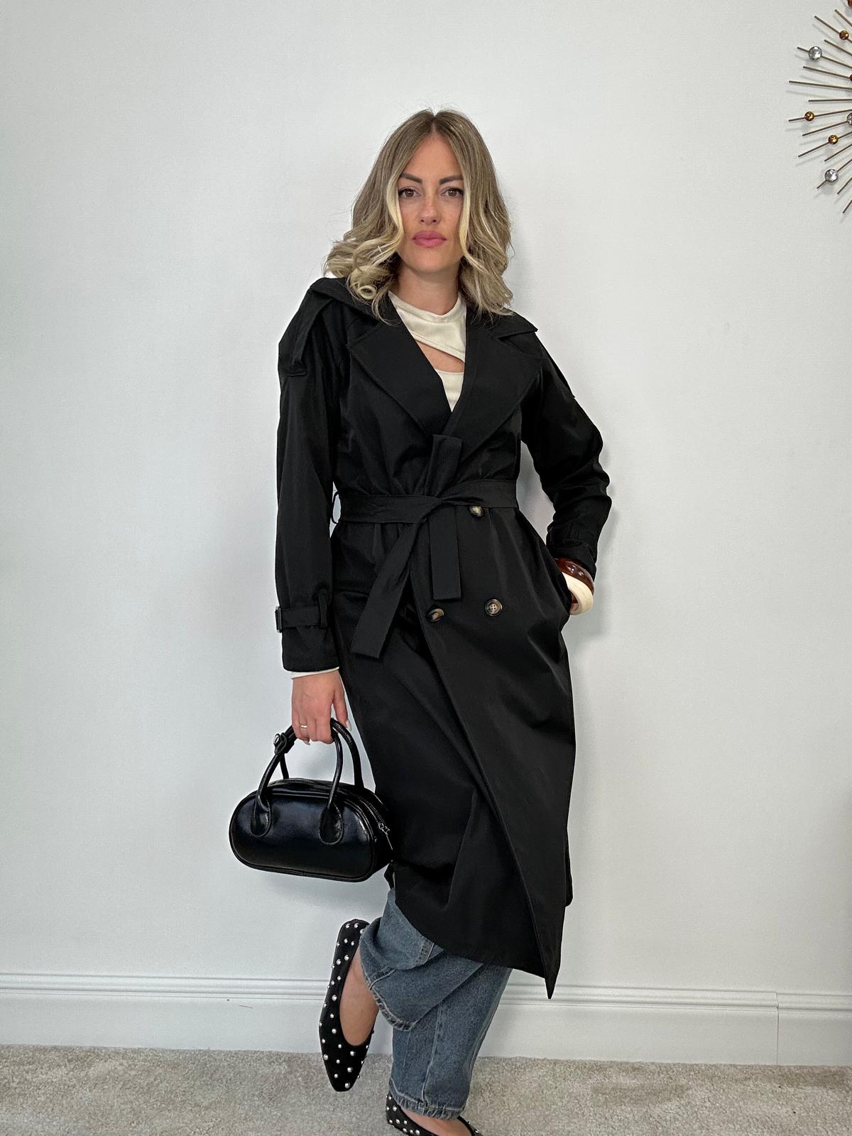 Trench con cintura - Nero