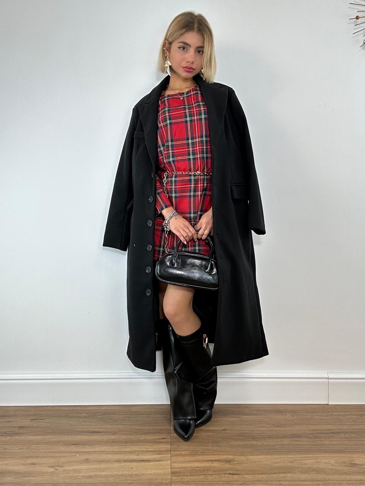 Abito Tartan spalle a sbuffo - Rosso