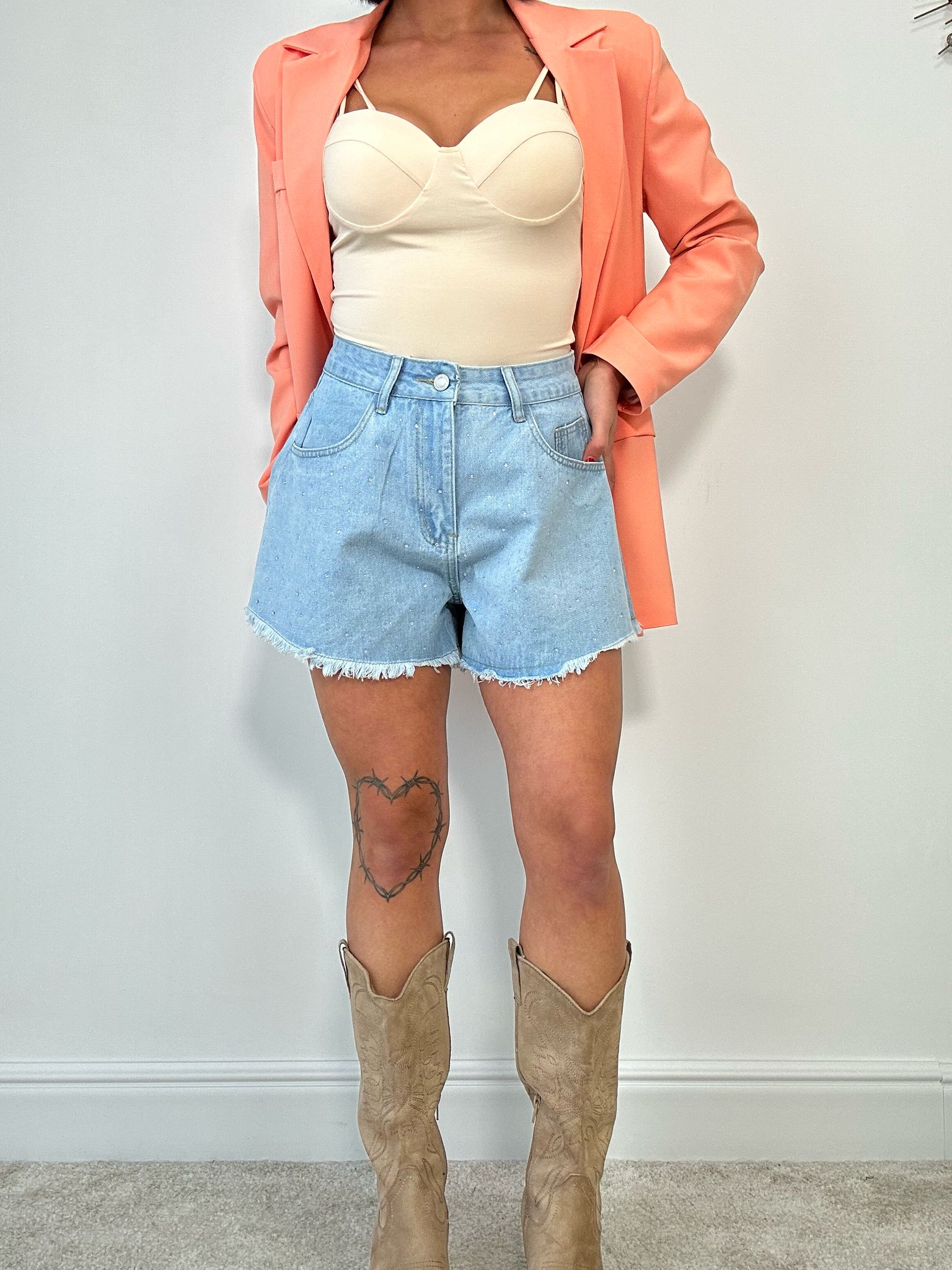 Shorts di Jeans a Campana con Strass