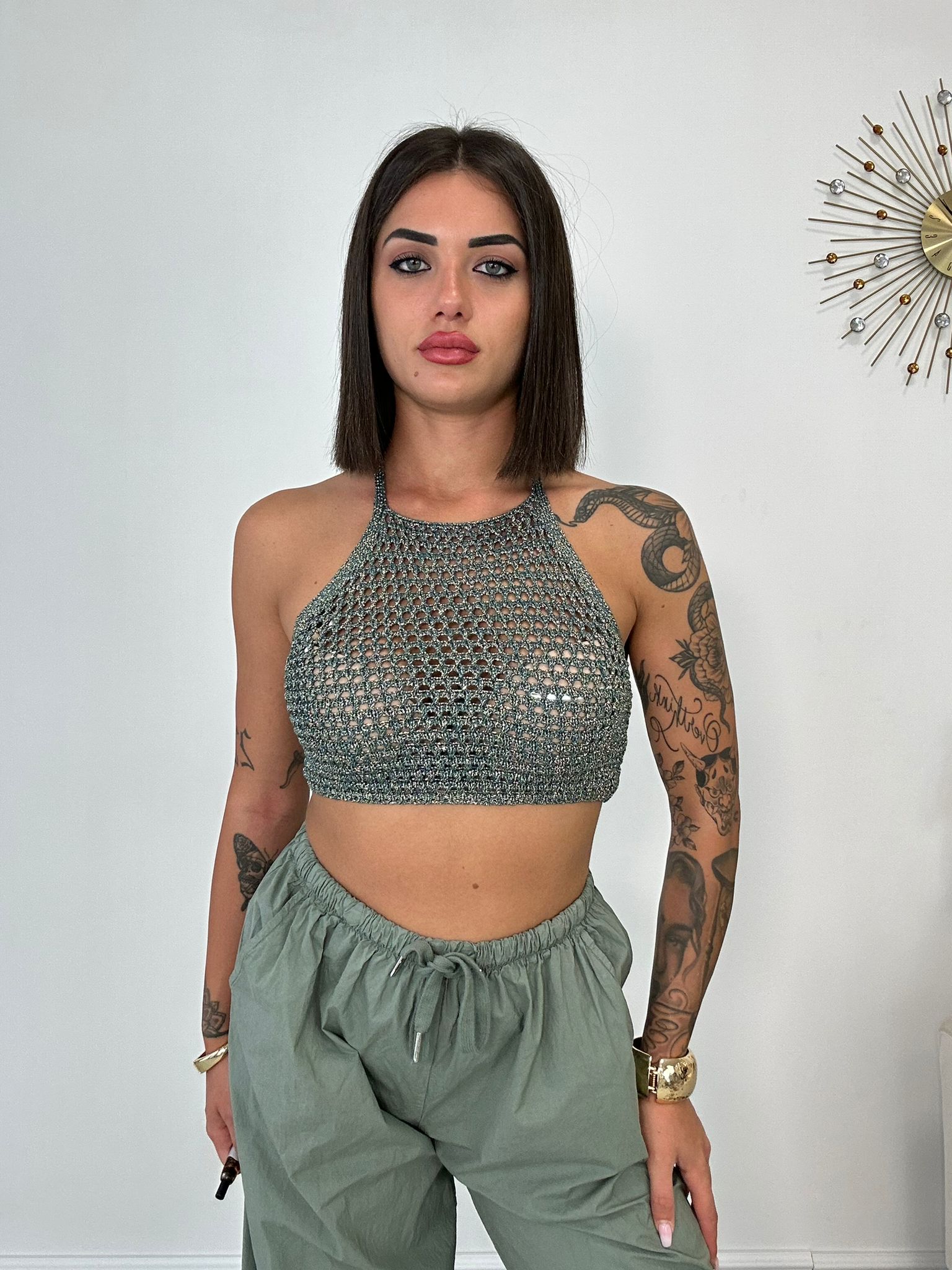 Top in filo traforato - Verde