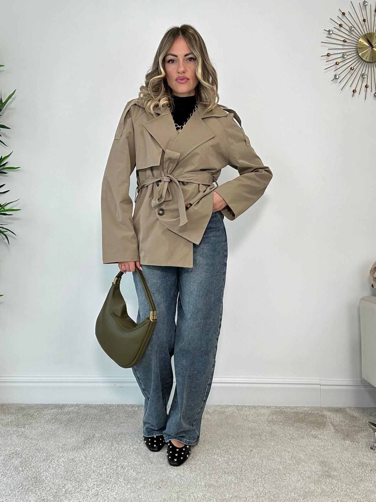 Kurzer Trenchcoat 5909 - Dunkelbeige