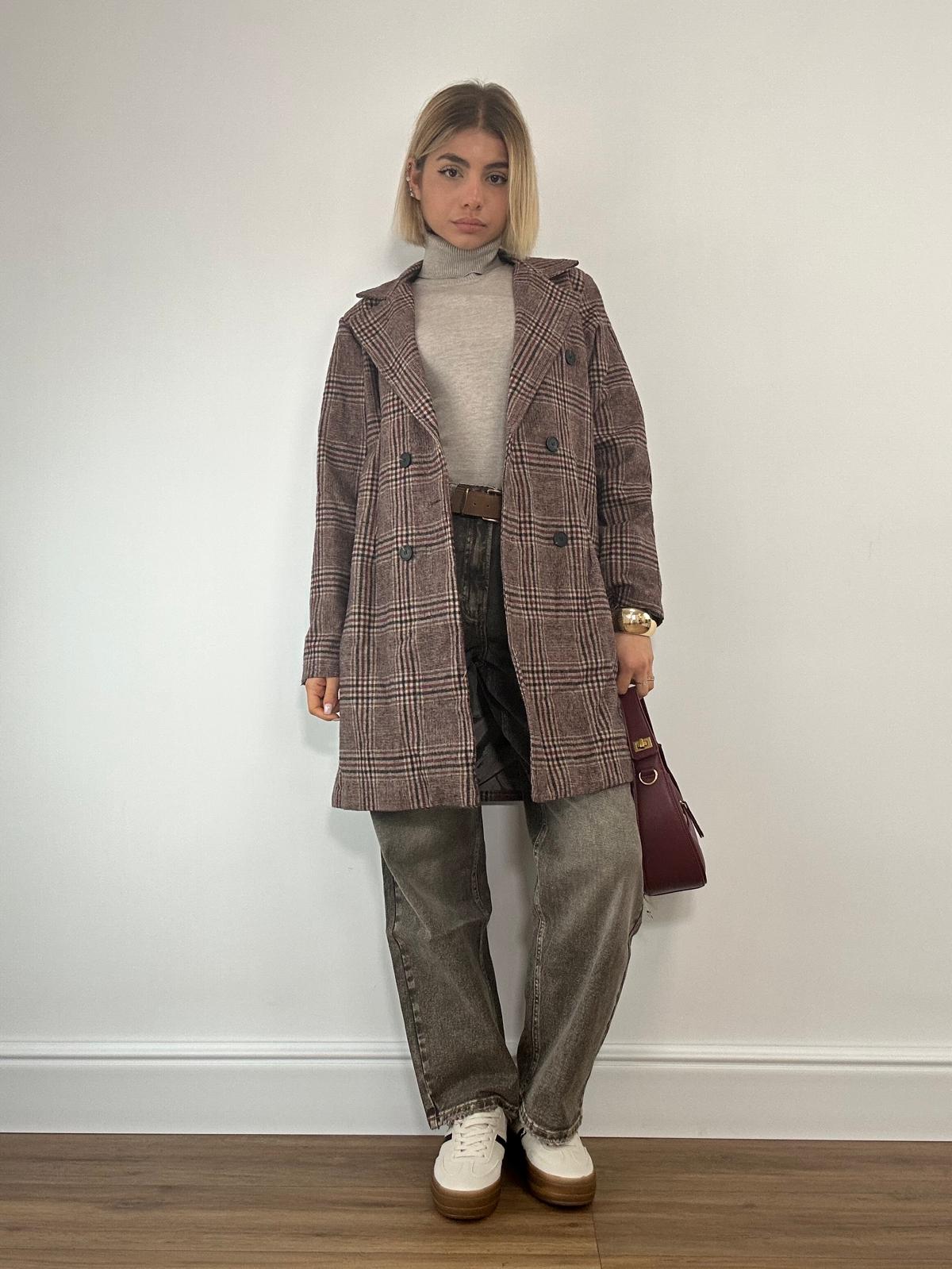 Cappotto a Quadretti 0025 - Bordeaux e Nero