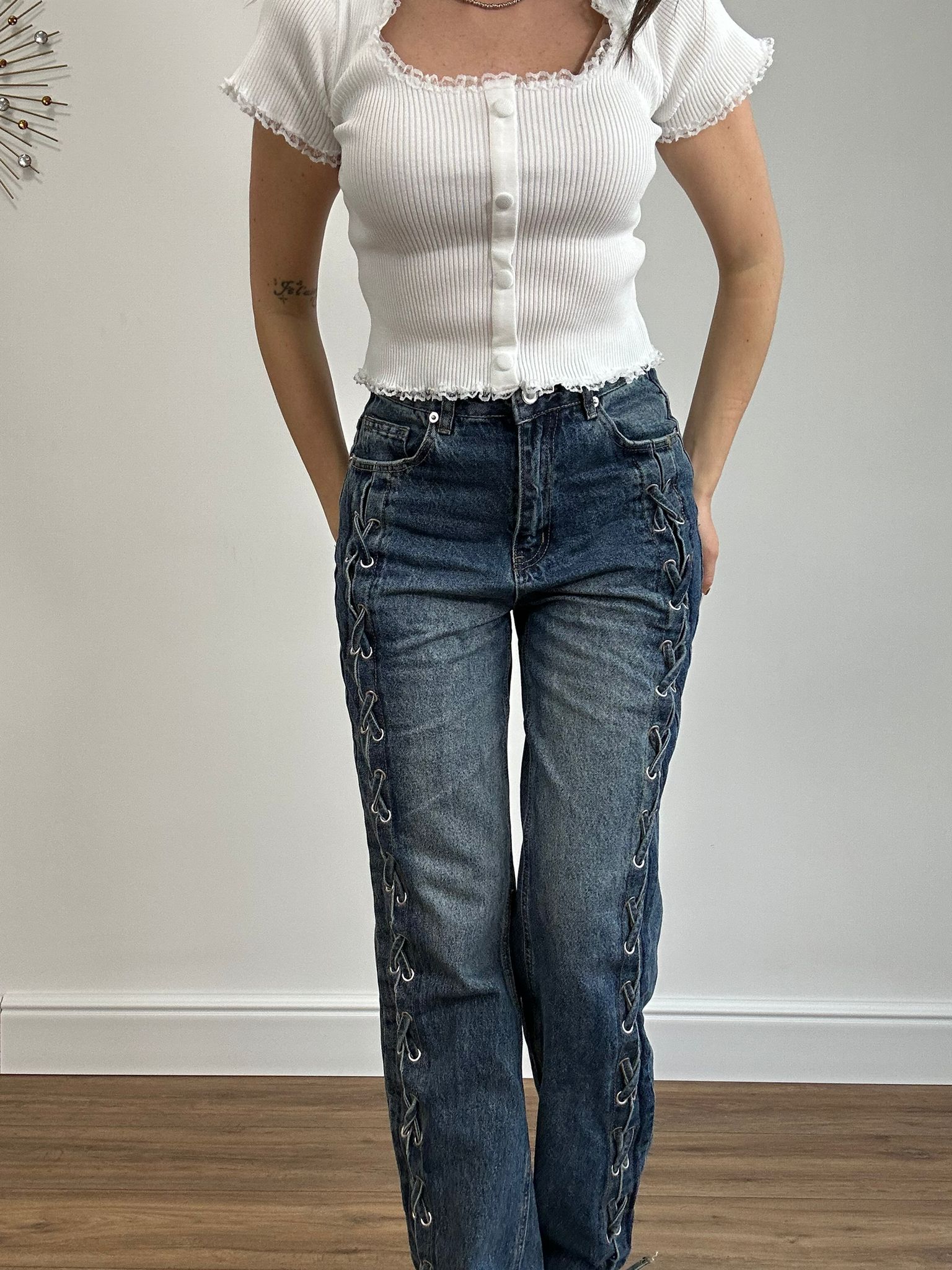 Jeans con lacci F27 - Lavaggio Scuro
