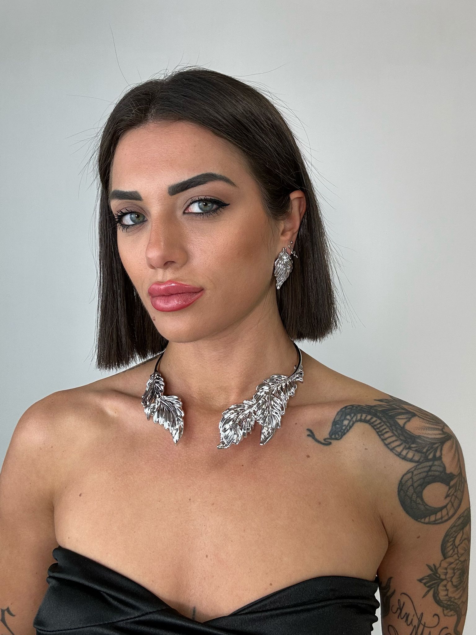 Collana + Orecchini a foglia - Argento