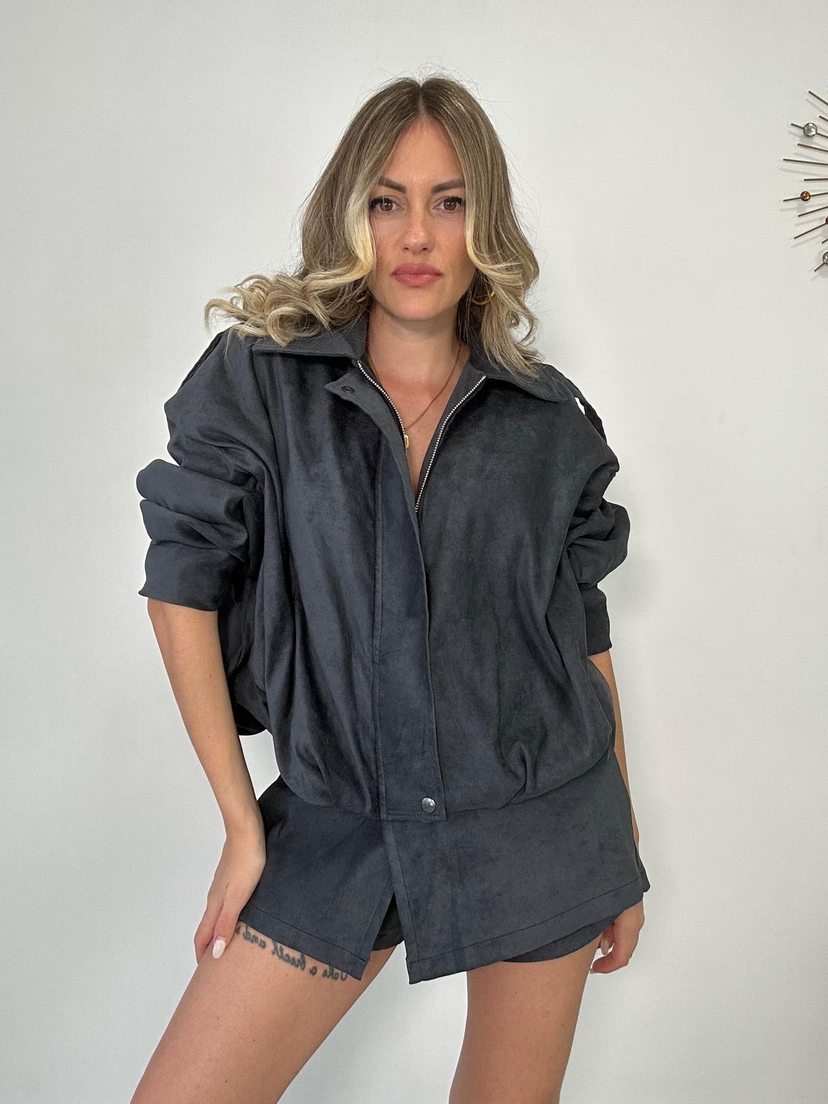Gonna pantaloncino effetto camoscio - Grigio Scuro