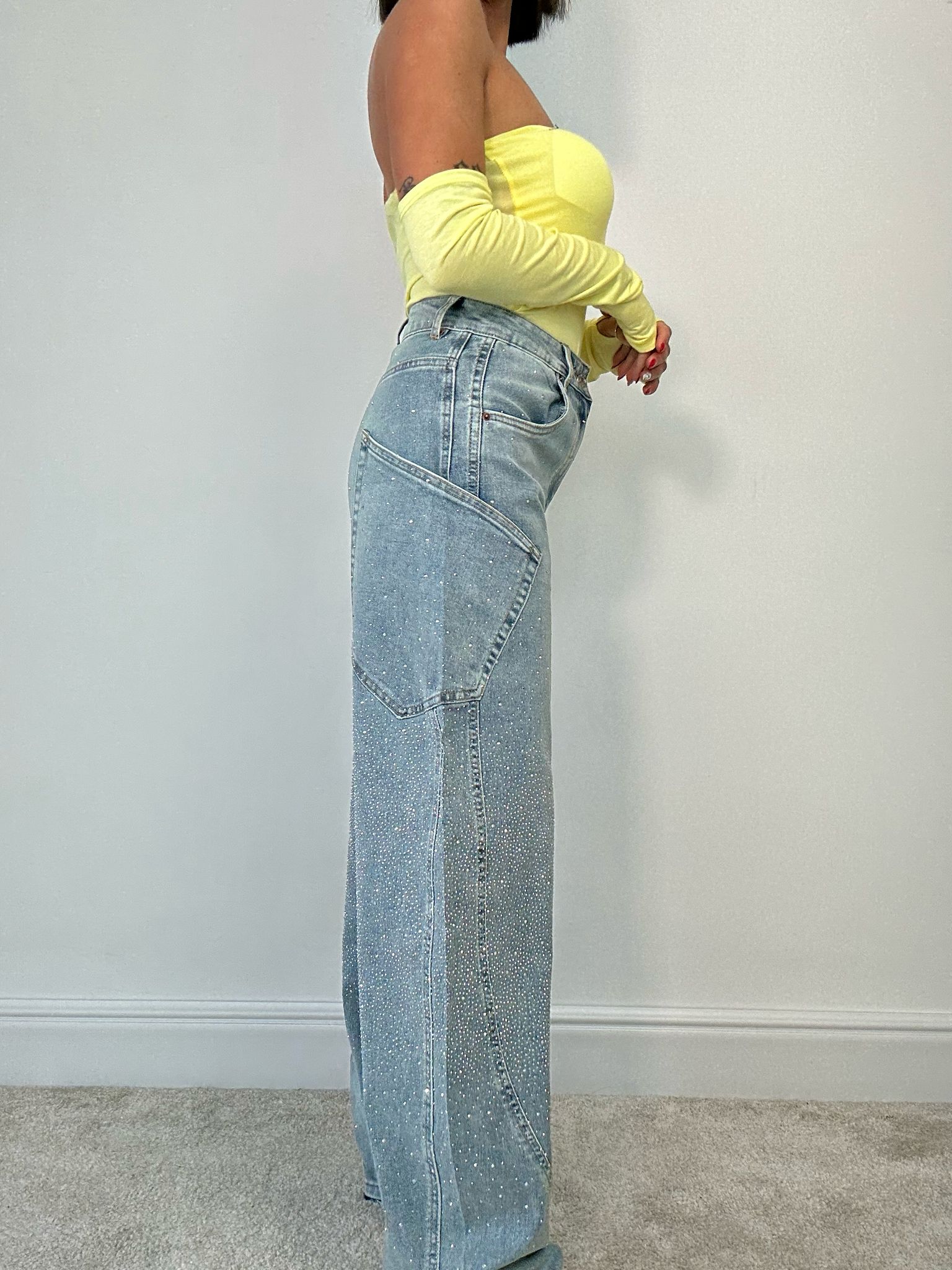 Jeans Wide Balloon con Strass DISPONIBILE SOLO XS