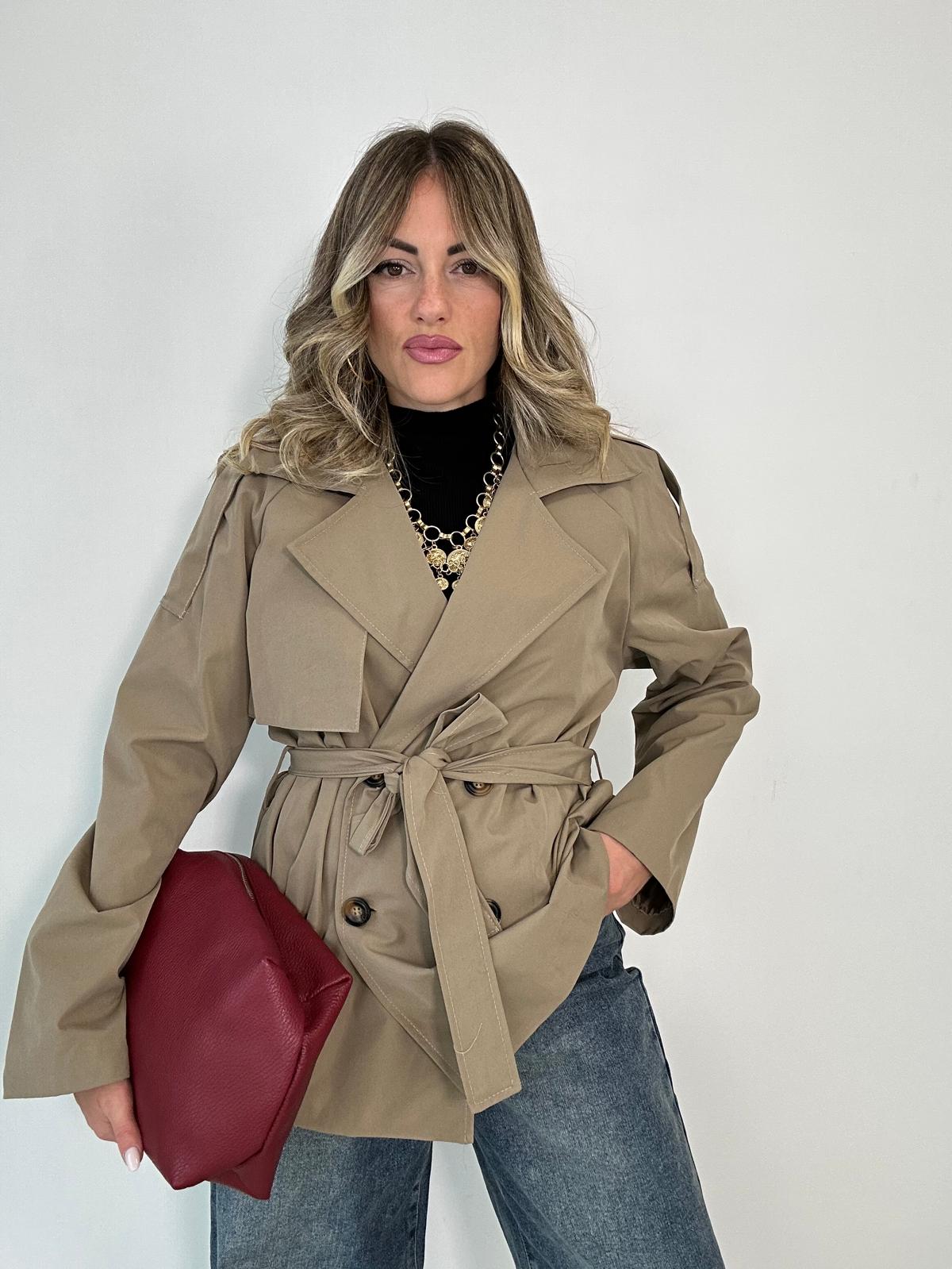 Kurzer Trenchcoat 5909 - Dunkelbeige