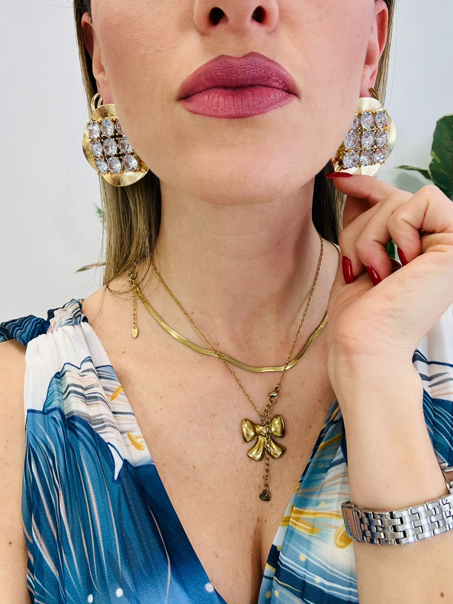 Orecchini pendenti a cerchio con strass argento - Oro