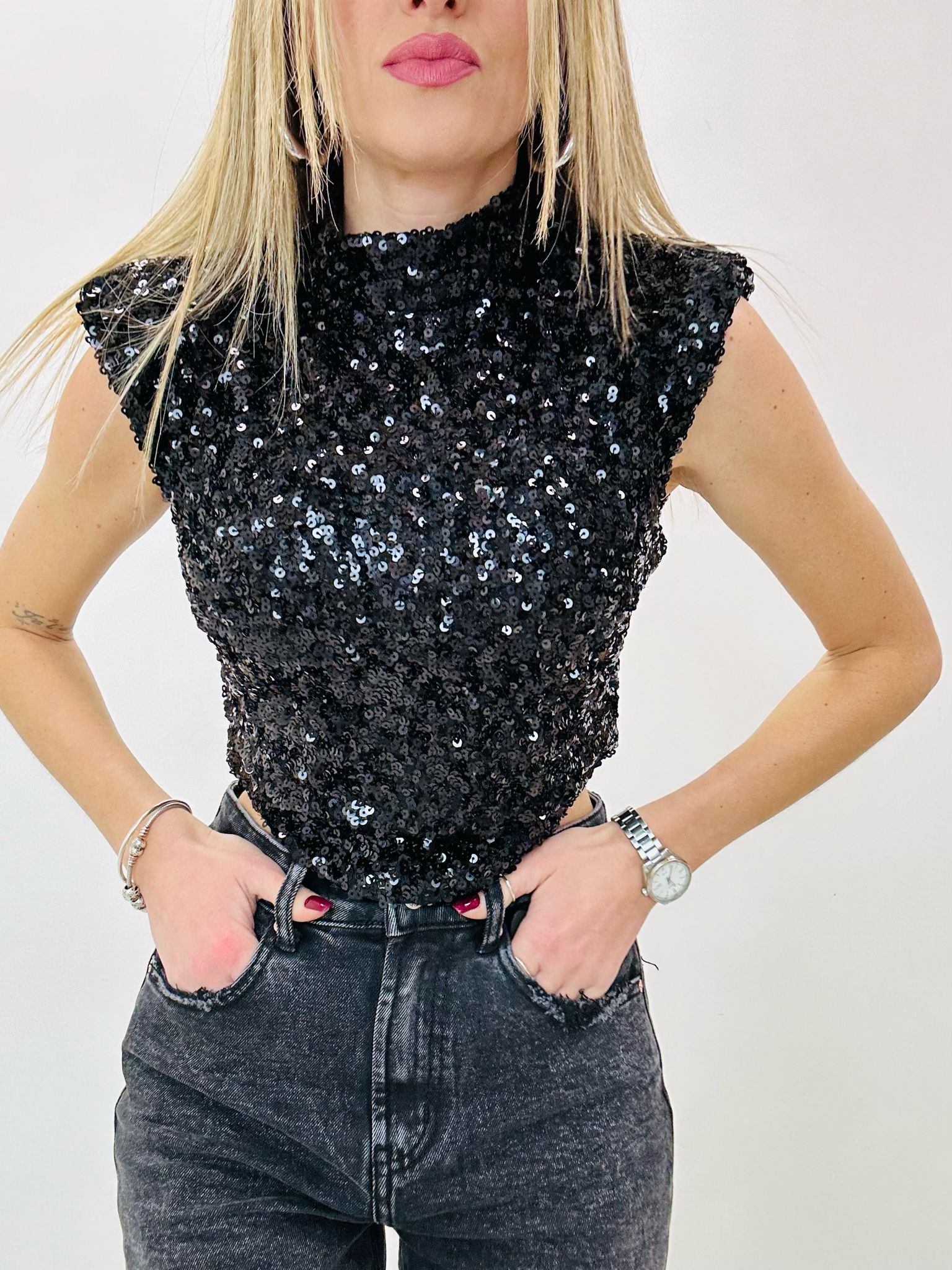 Maglia con paillettes Milly Nero