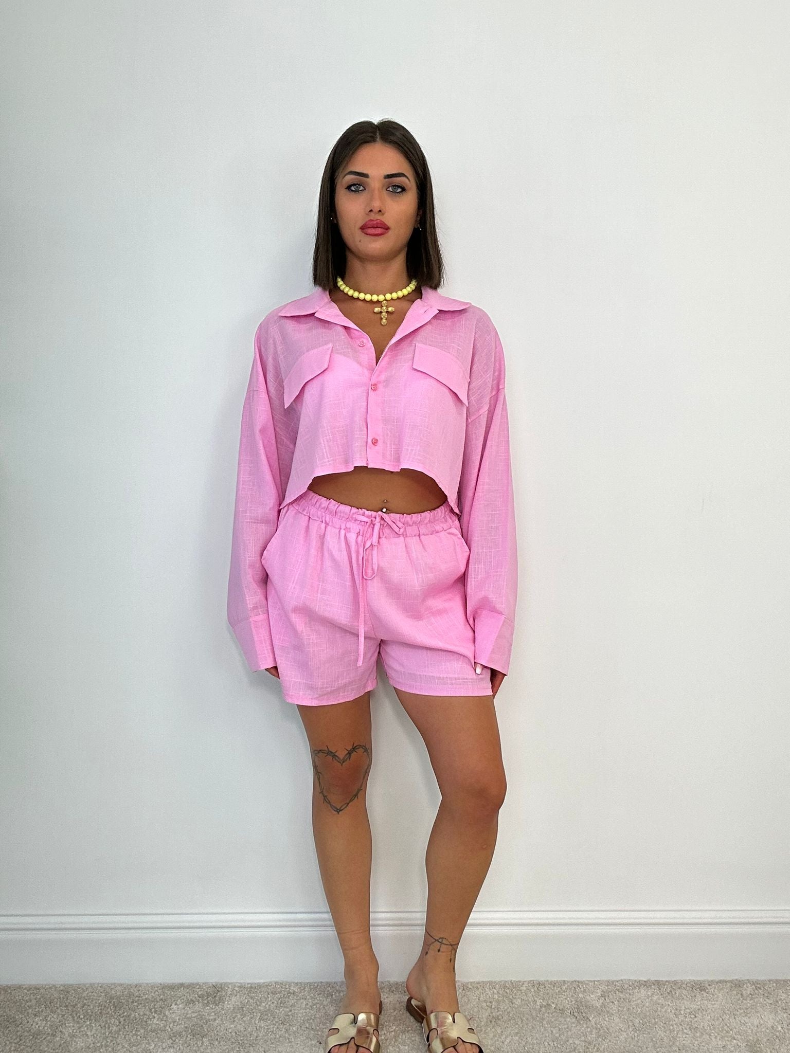 Coordinato Bilbao (Camicia Crop + Pantaloncino) Rosa