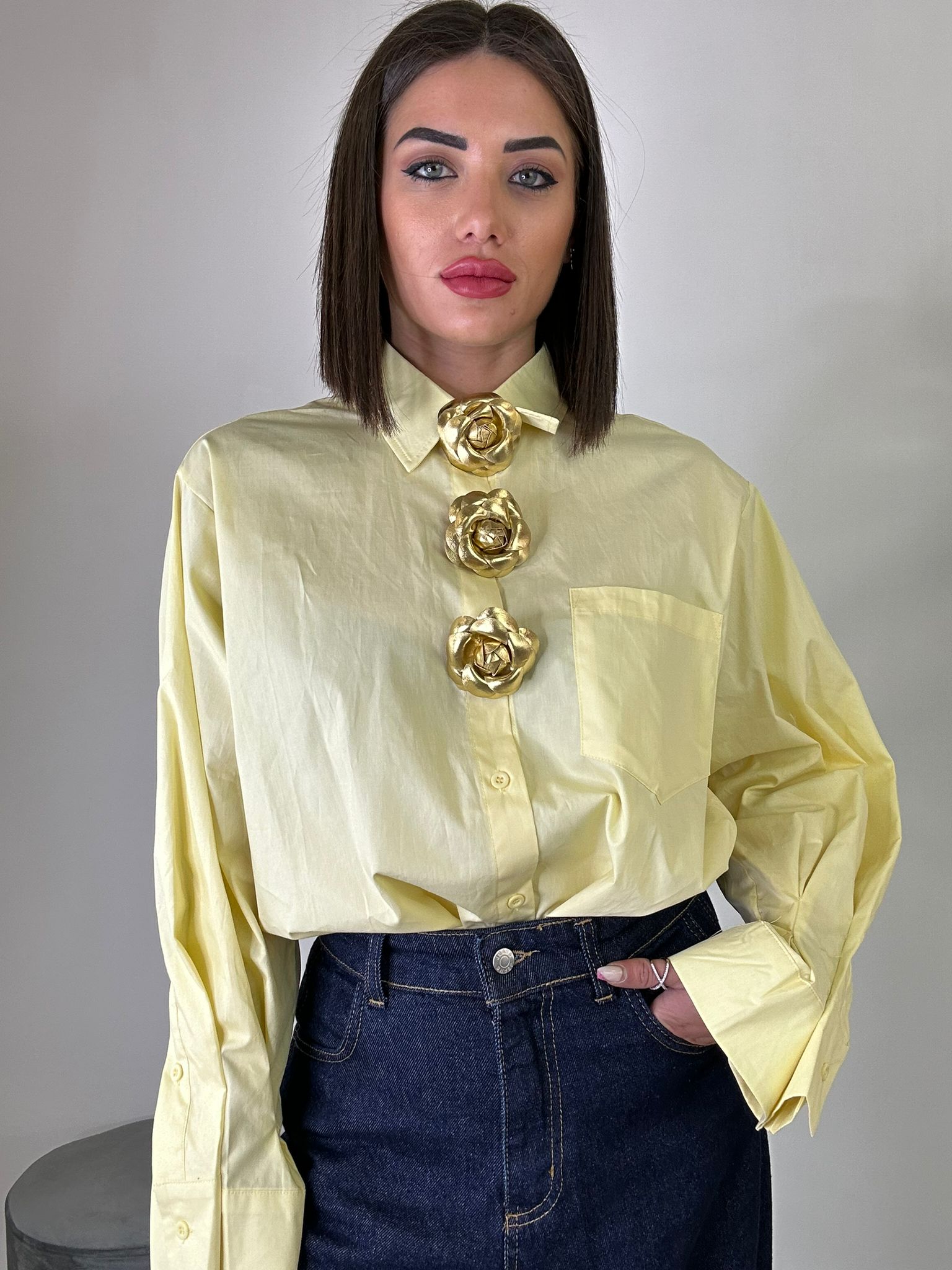 Camicia con spille a Fiori - Giallo
