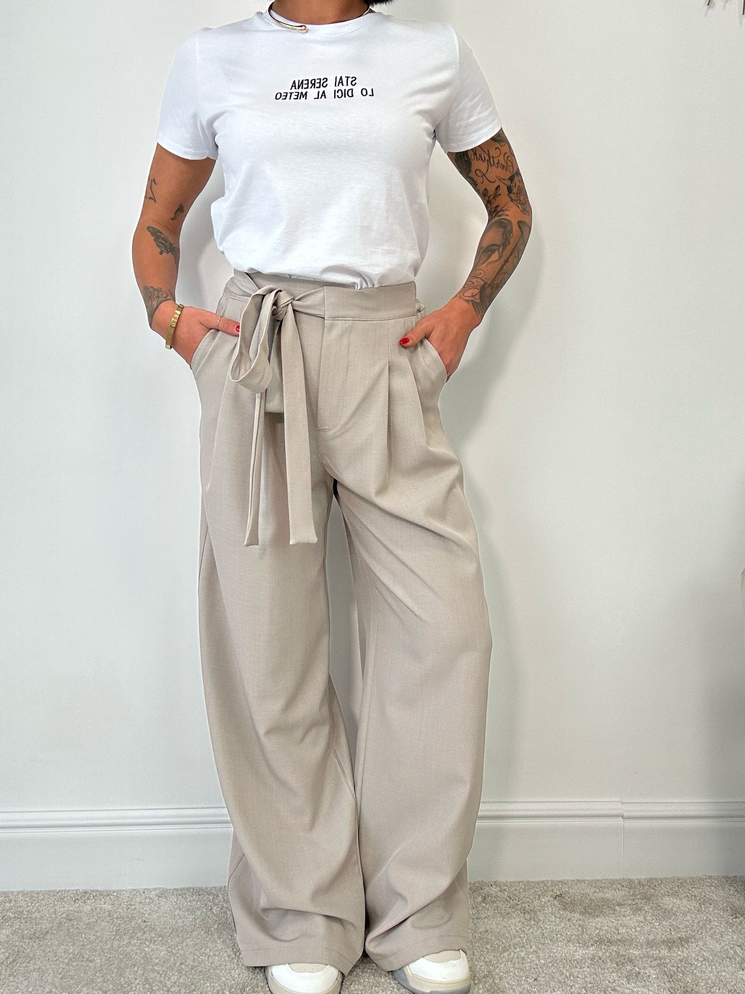 Pantalone con laccetto - Beige