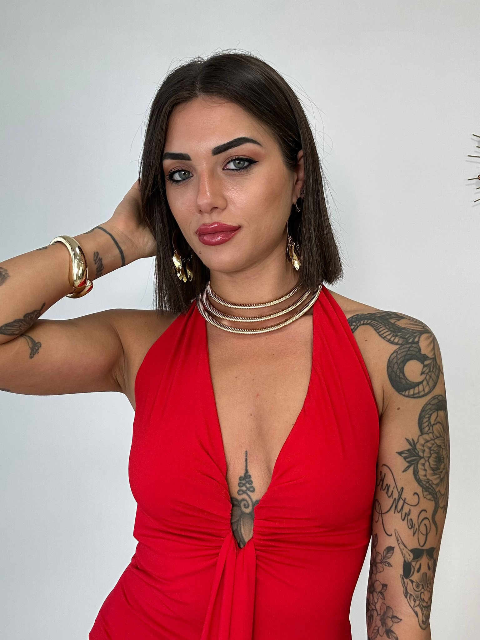 Halbstarre dreireihige Choker-Halskette – Gold