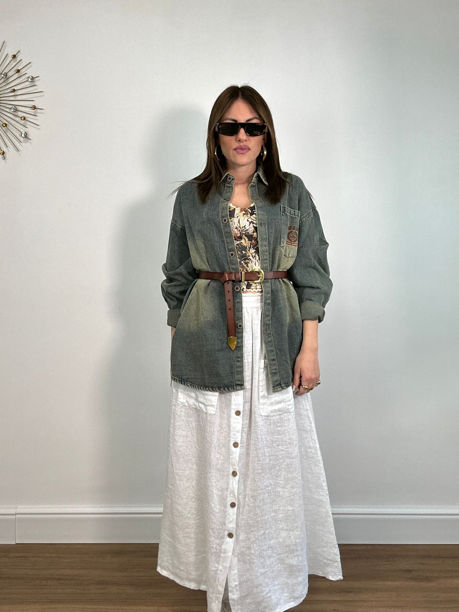 Maxi camicia denim MC926 - sabbiata vintage