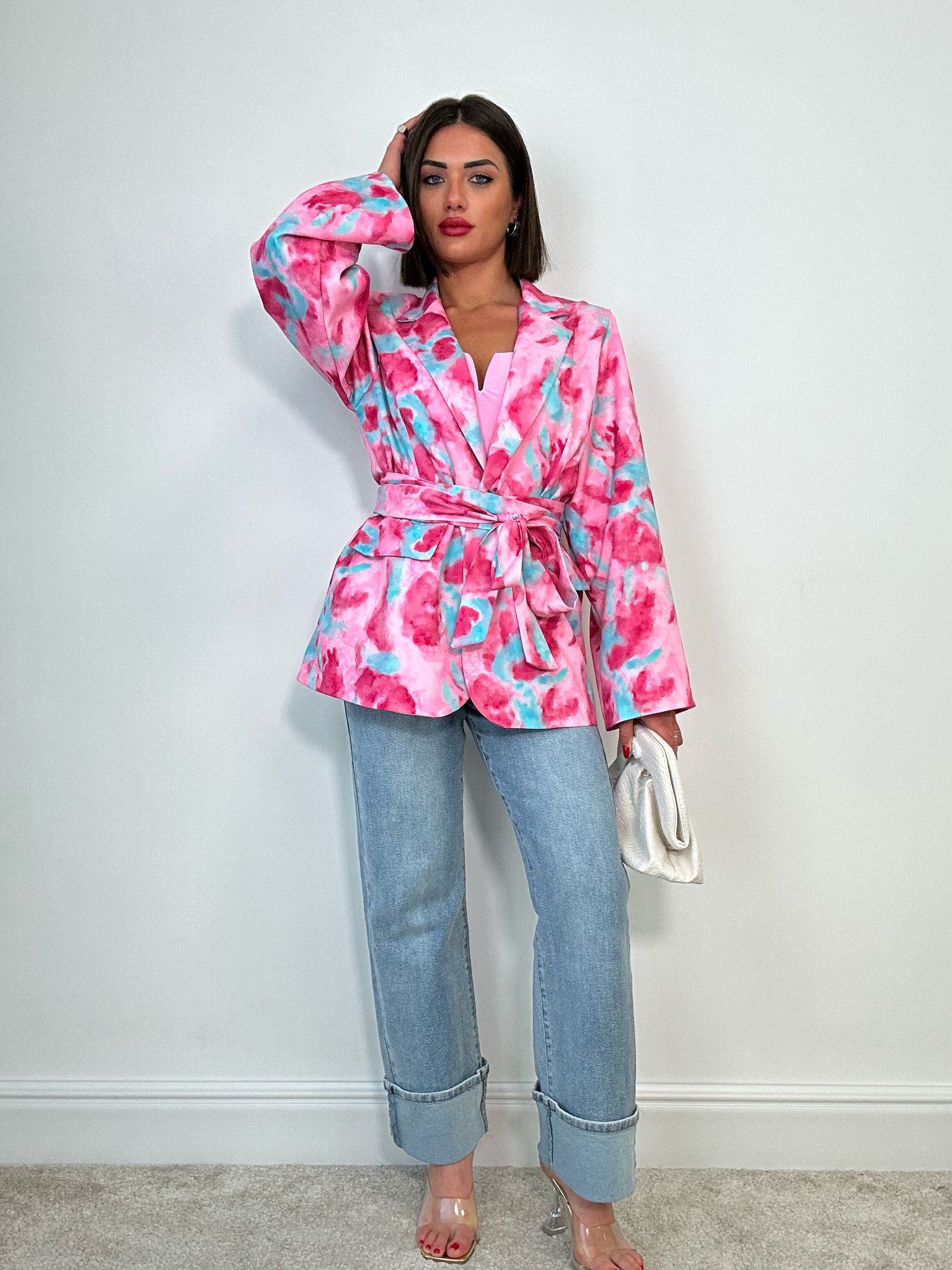 Blazer Fantasia Astratta - Celeste e Rosa