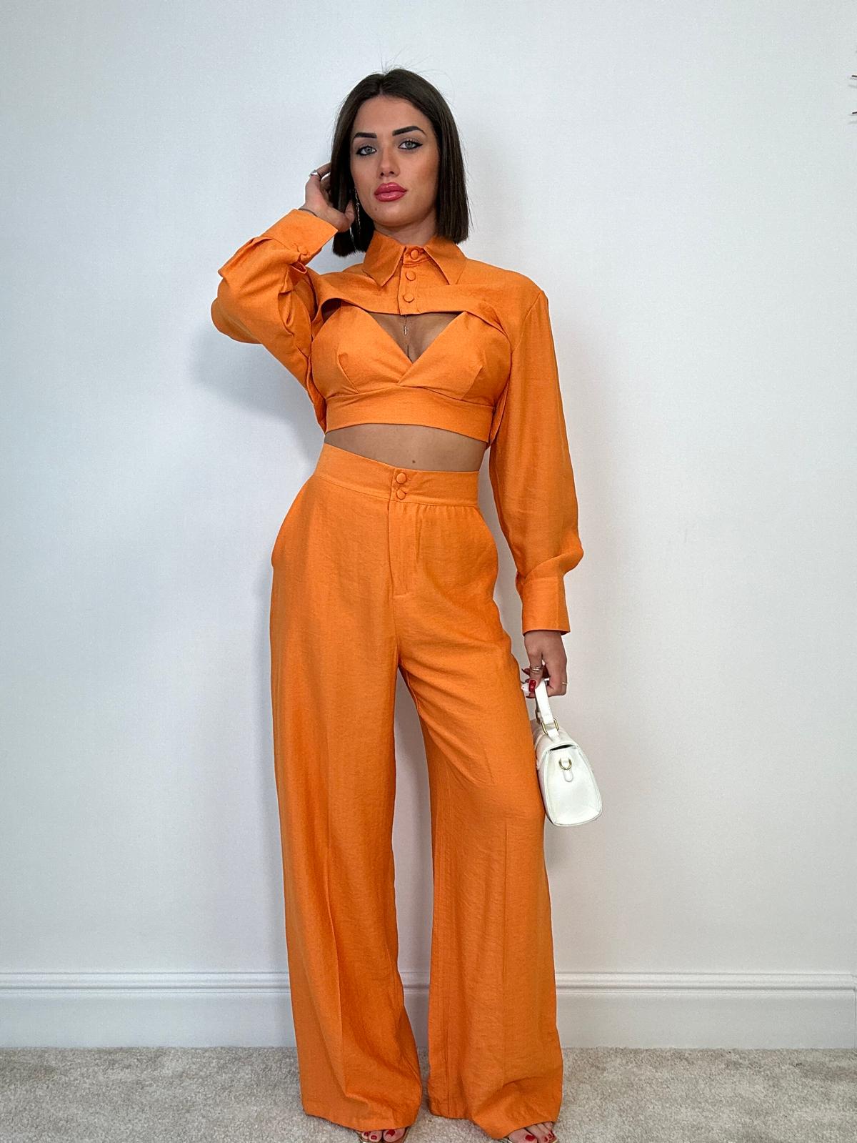 Coordinato Malibù (Camicetta Crop + Bralette + Pantalone) Arancione