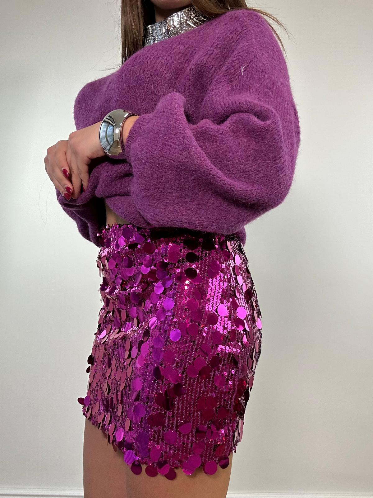 Gonna Mini con Paillettes 6692 - Fucsia